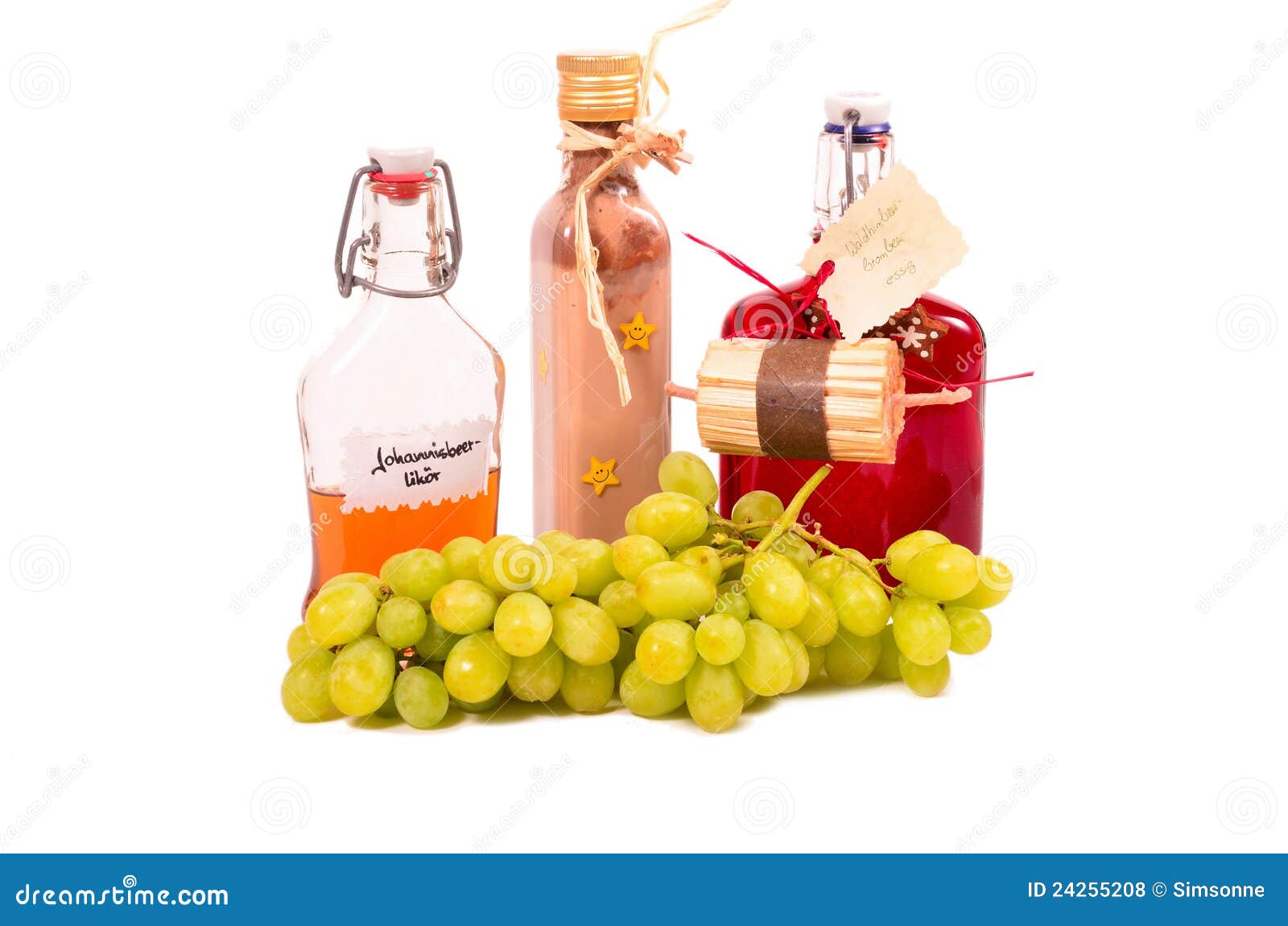 Grapes glass bottles stock photo. Image of distillery 24255208