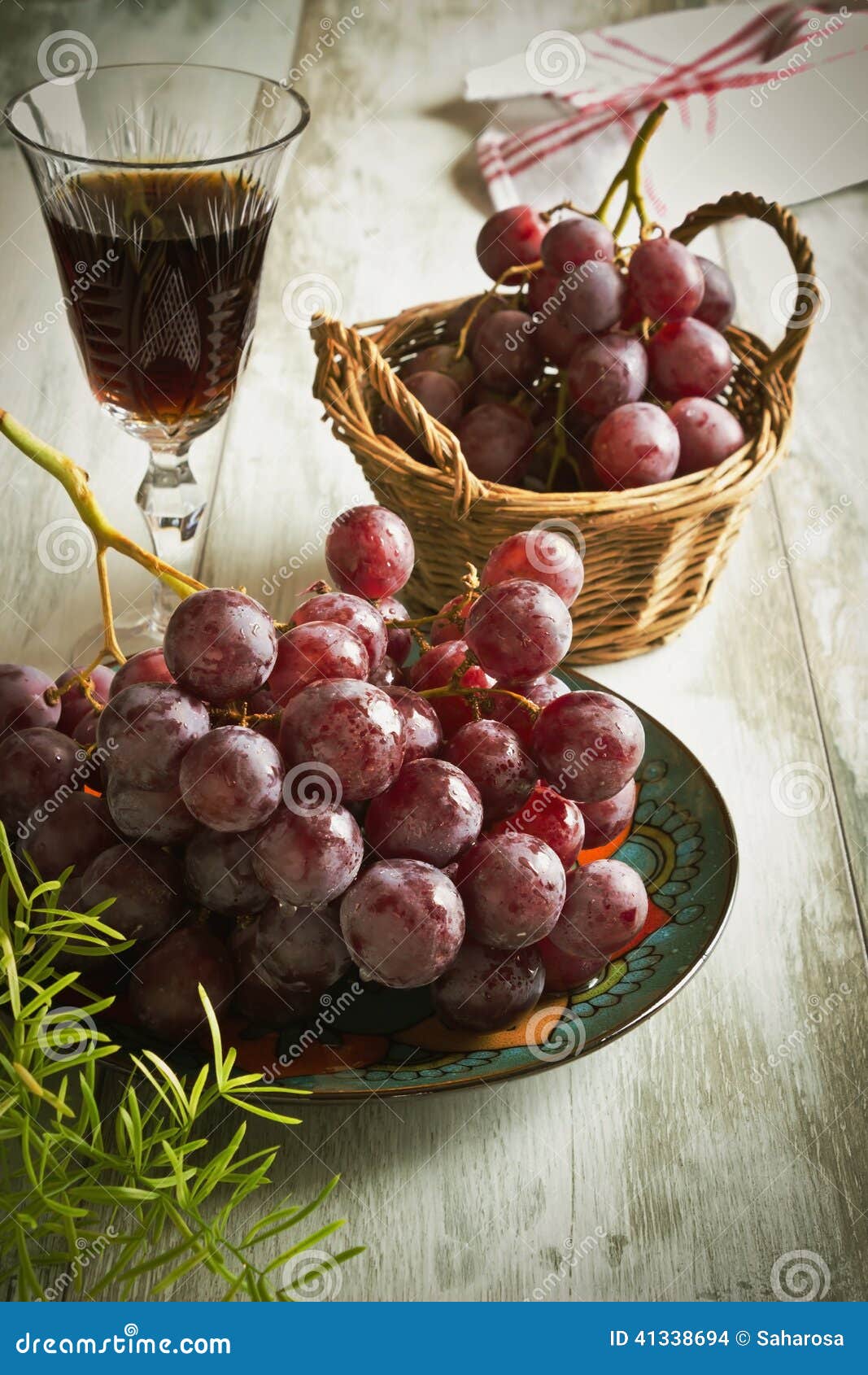 Grapes and a glass of wine stock photo. Image of objects 41338694