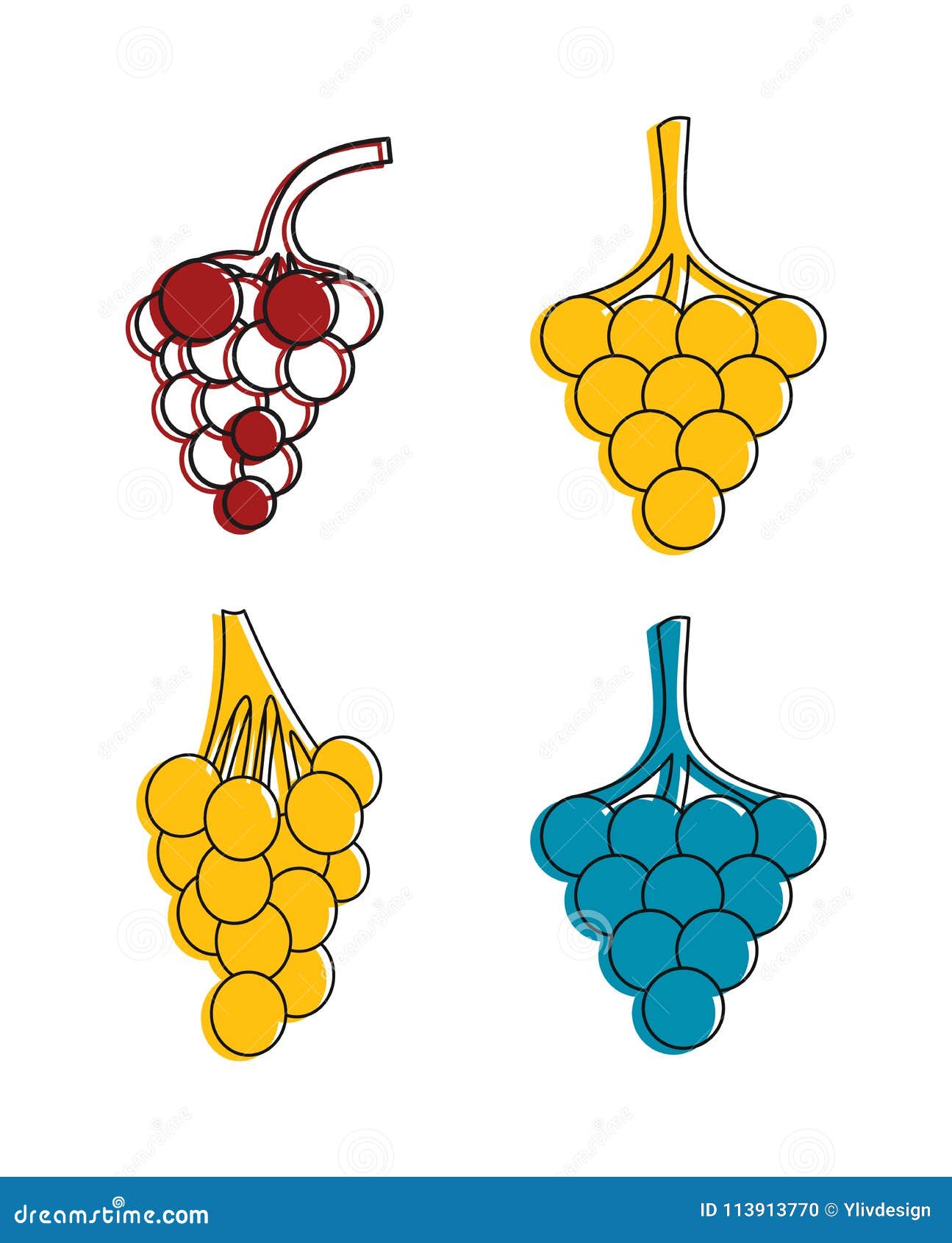 grapes icon set, color outline style