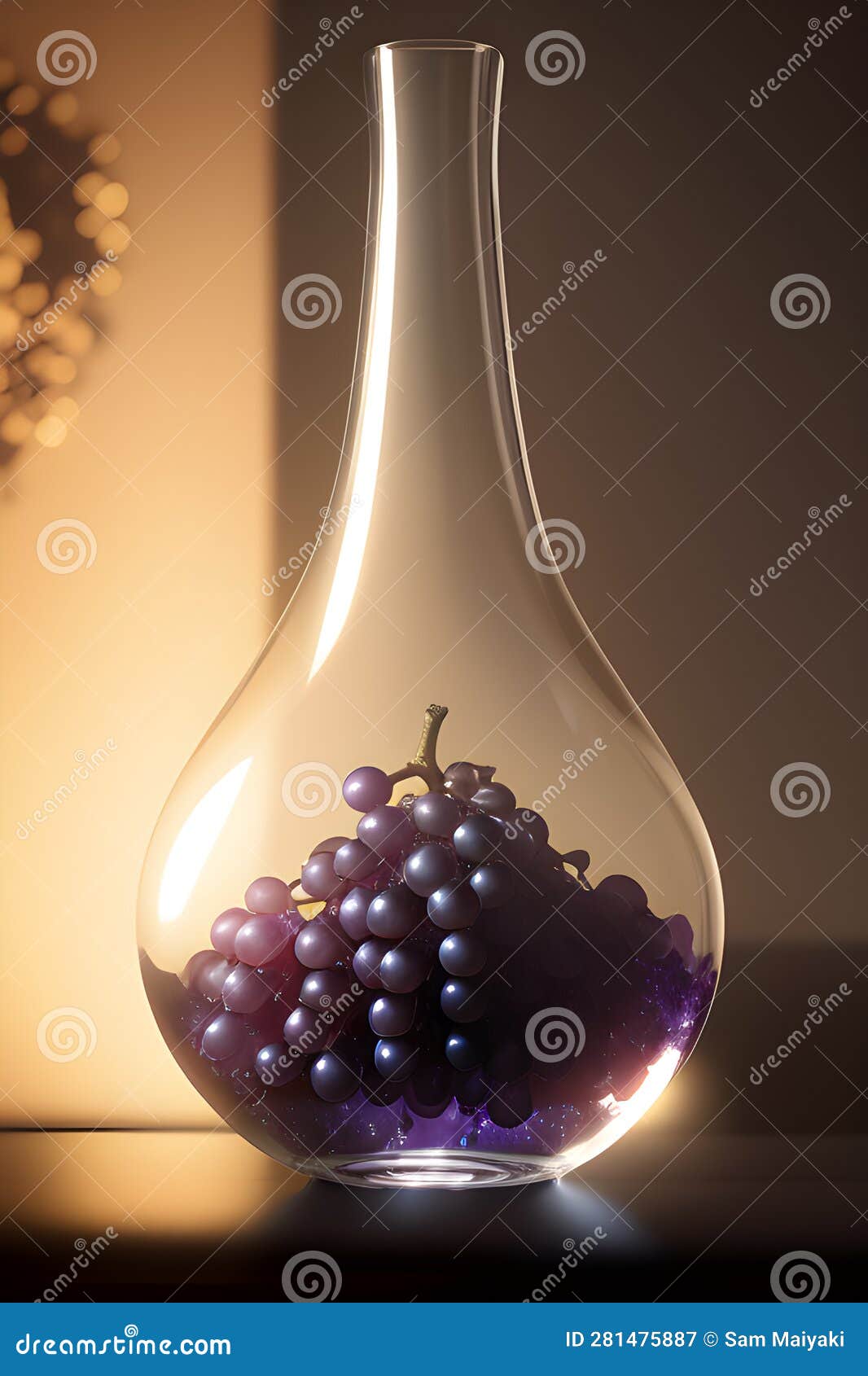 glowing grapes inside a glass jar generated by ai