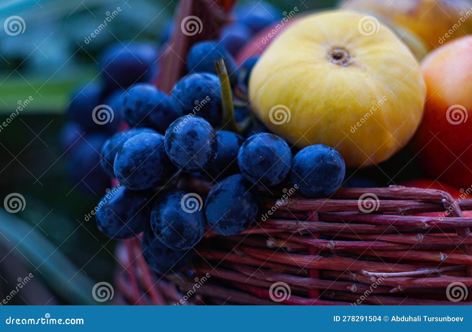 Grapes and Various Fruits in a Basket Stock Photo Image of yellow