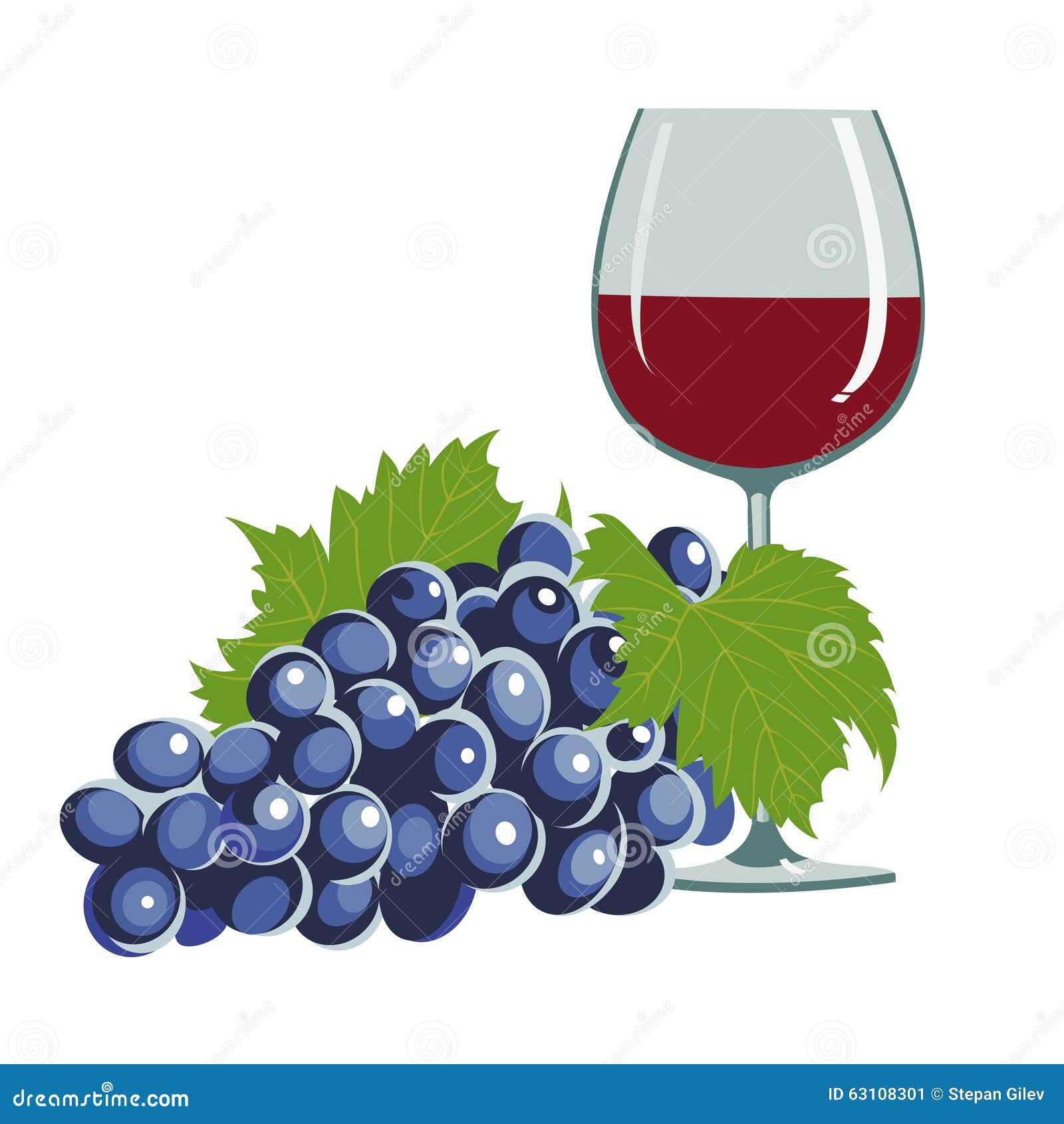 Grapes and a wine glass stock vector. Illustration of berries - 63108301