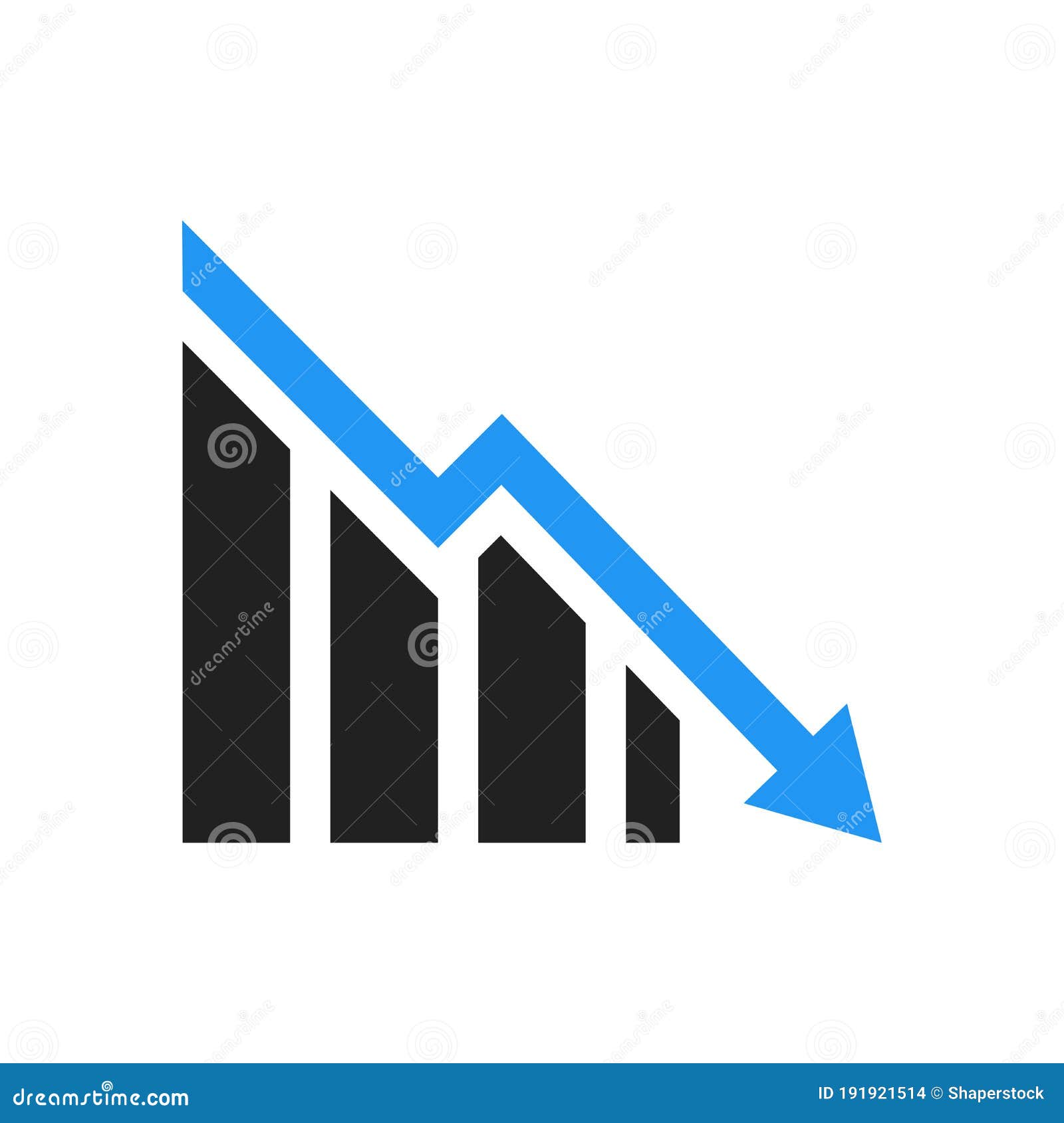 graph down icon. chart below and loss, reduction . flat 