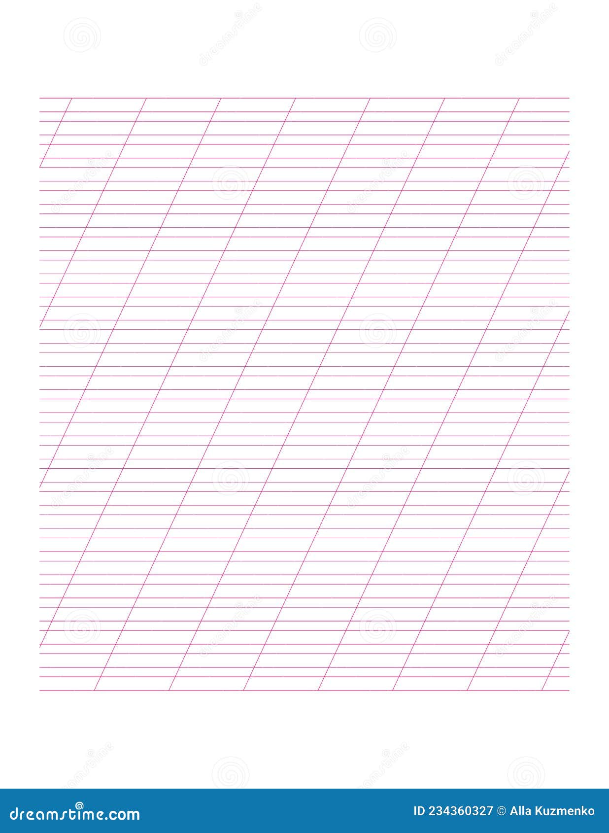 Handwriting Paper - A4 sheet, Blank horizontal lines with diagonal