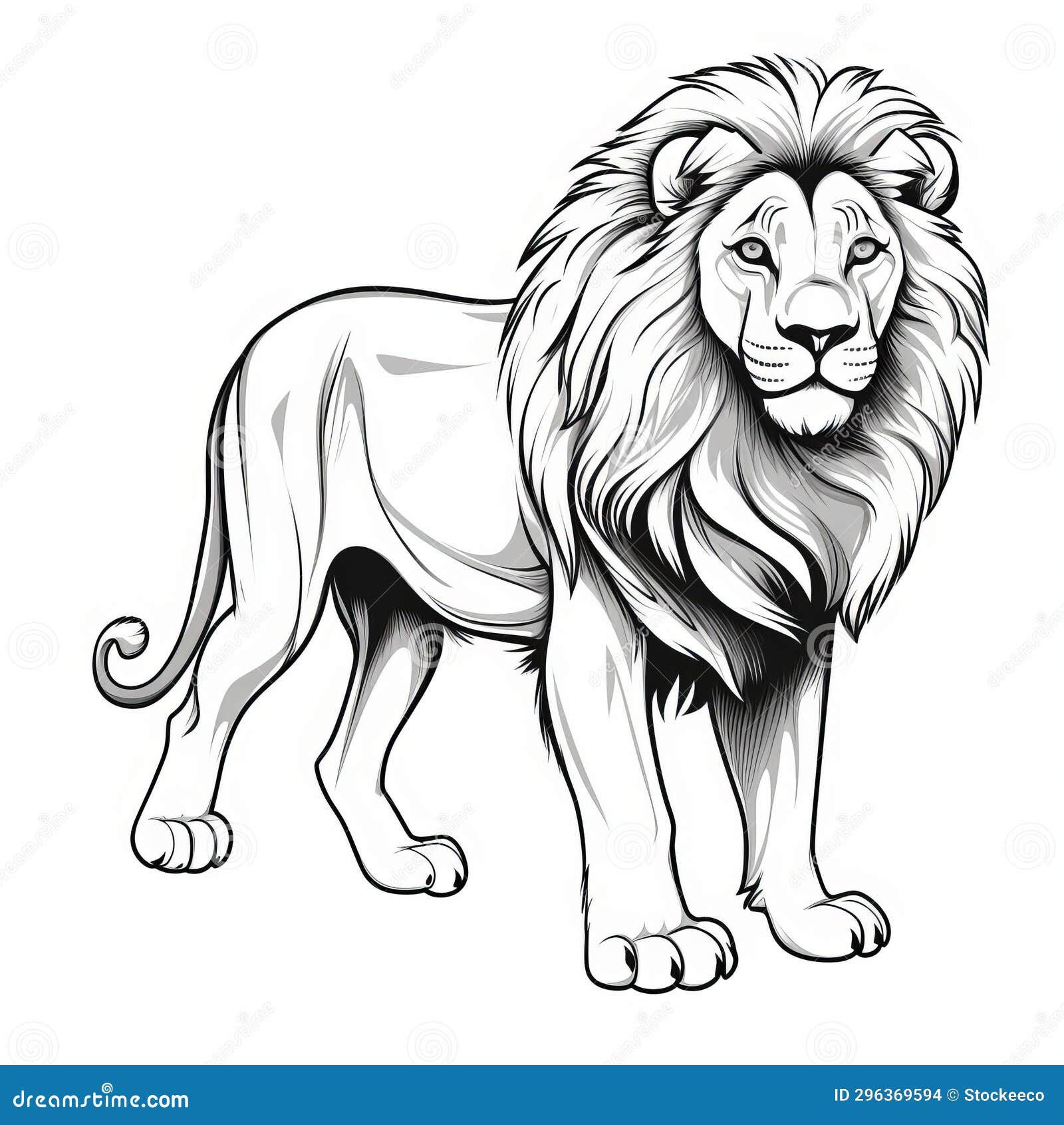 Graphic Black Outline Lion Illustration on White Background Stock ...