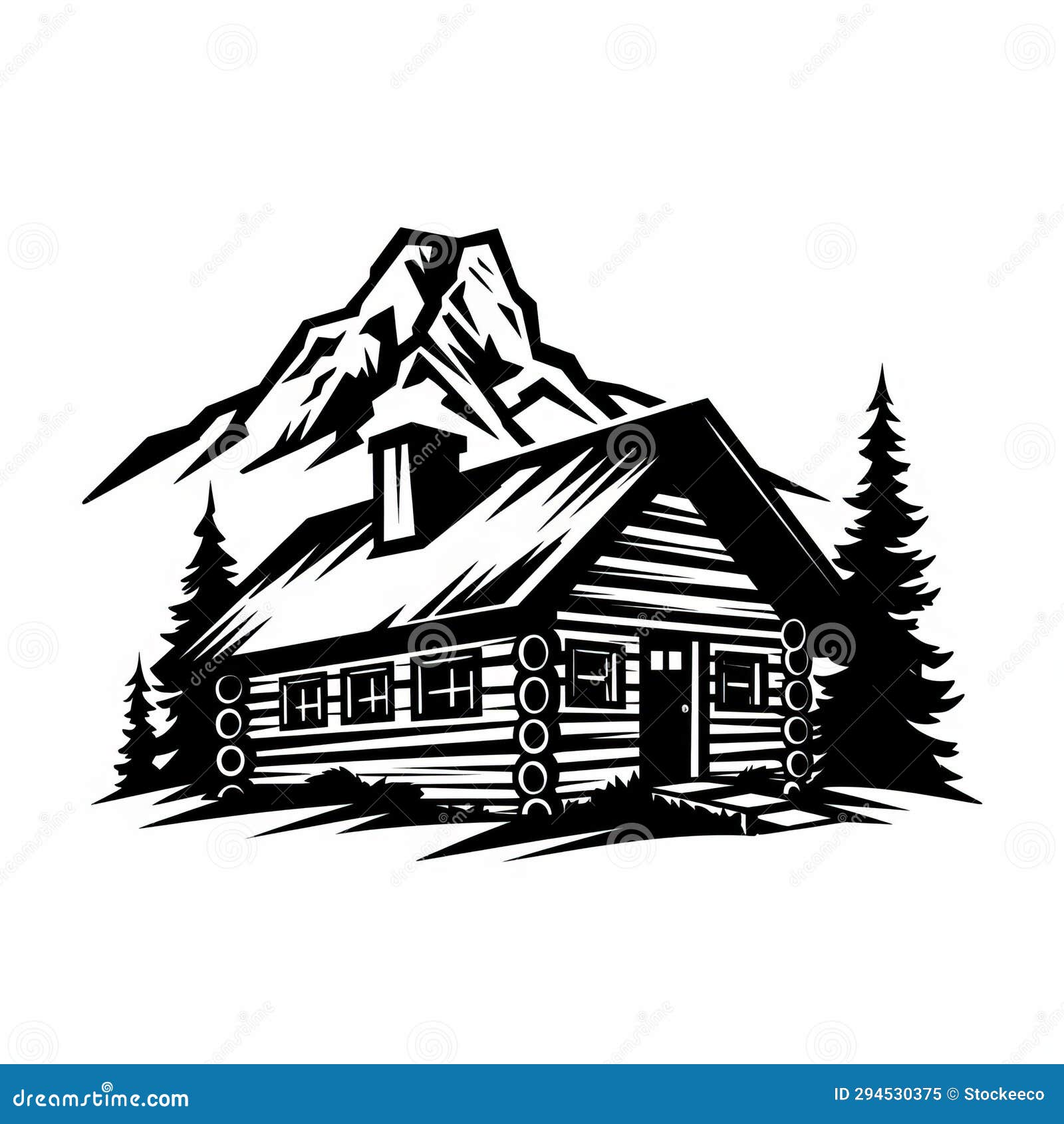 simple cabin graphic: bold black and white logo style art
