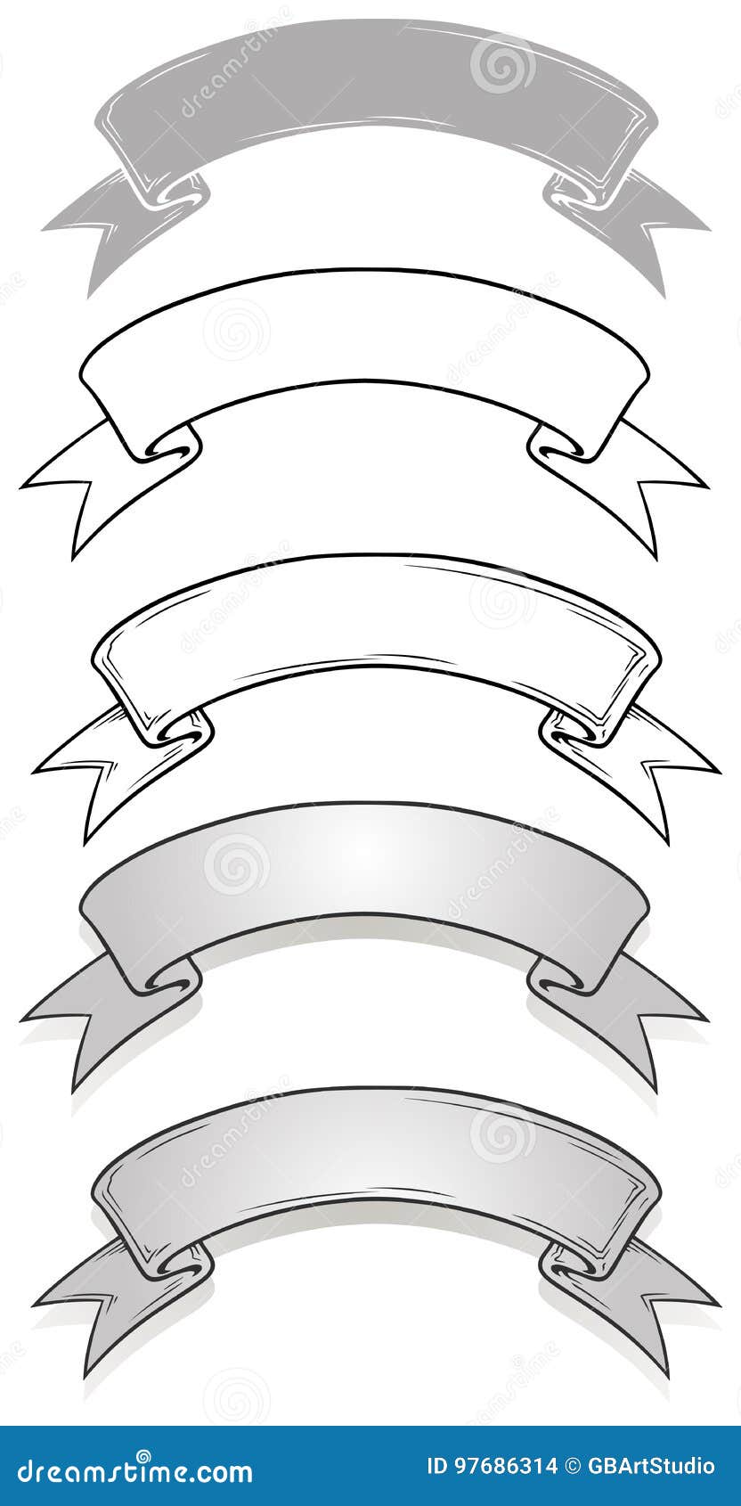 Graphic Black and White Ribbons Set Stock Vector Illustration of