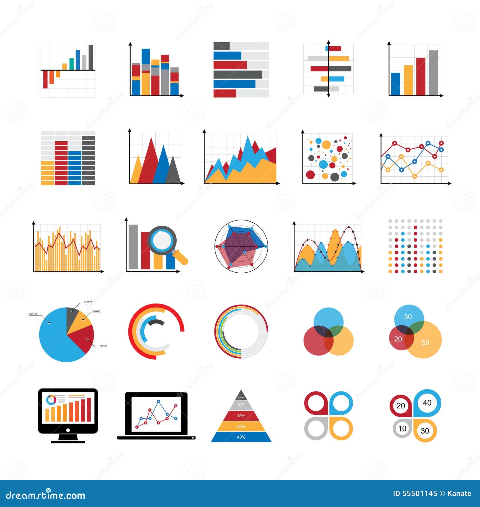 Graphic Charts Diagrams and Business Graphs Icons Set. Stock Vector ...