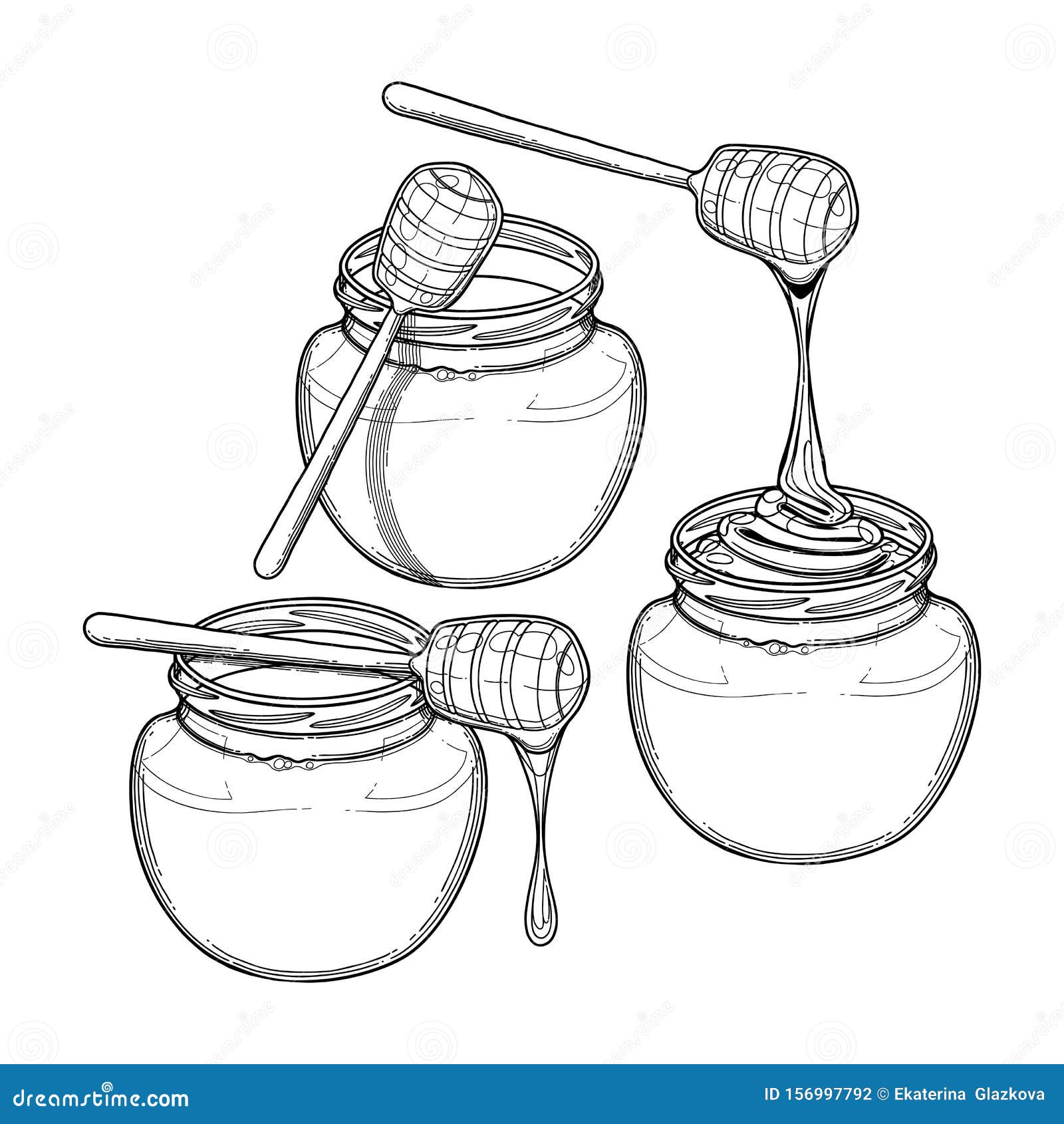 Graphic Collection of Bottles with Different Varieties of Honey Stock