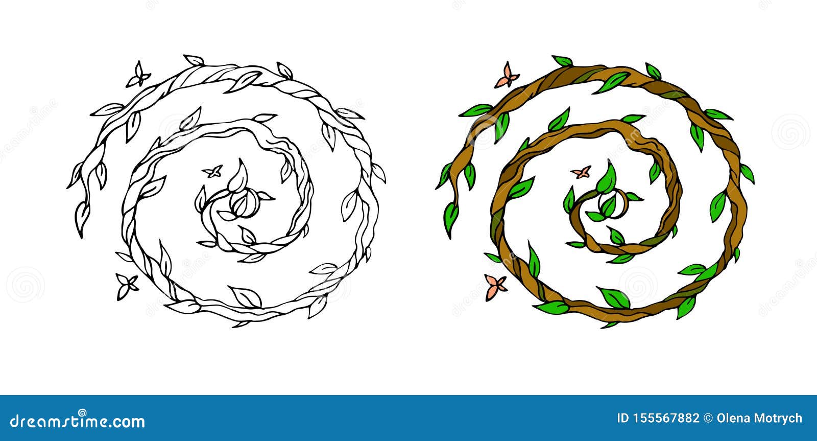 graphic and colored branches with leaves in circle composicion.