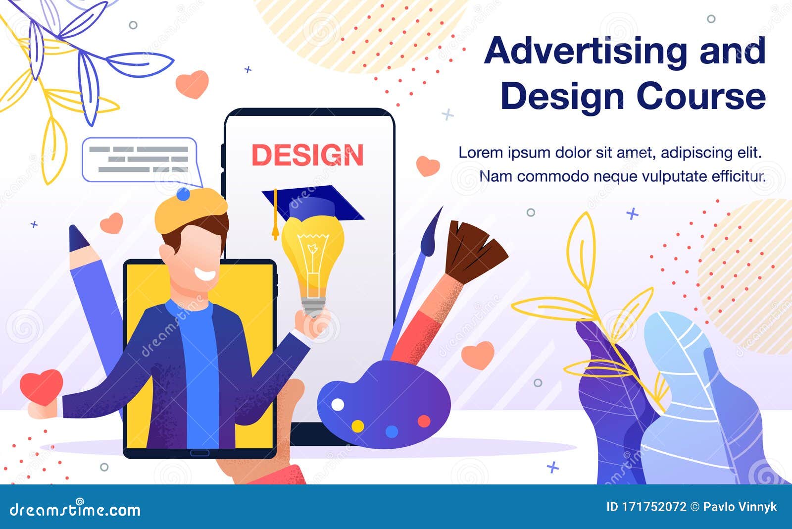 Download Graphic Design Online Course Flat Vector Banner Stock Vector - Illustration of lecture ...