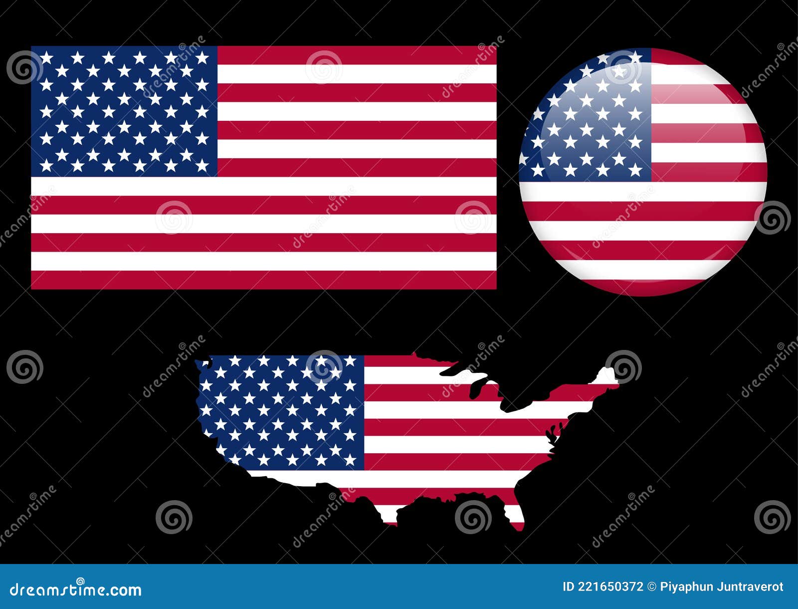 Graphic Design USA Flag Vector Template Isolated Black Background Stock