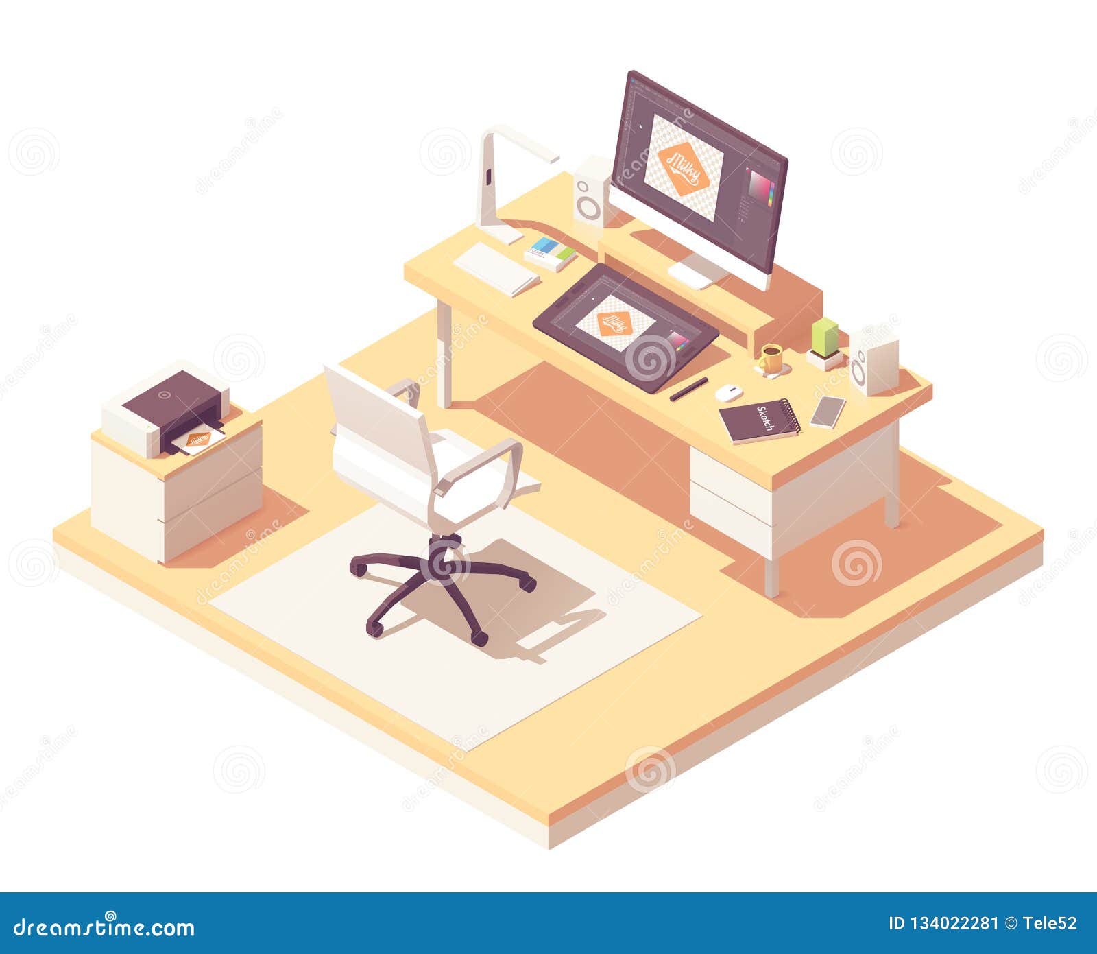 Vector Isometric Graphic Designer  Workplace Stock Vector 