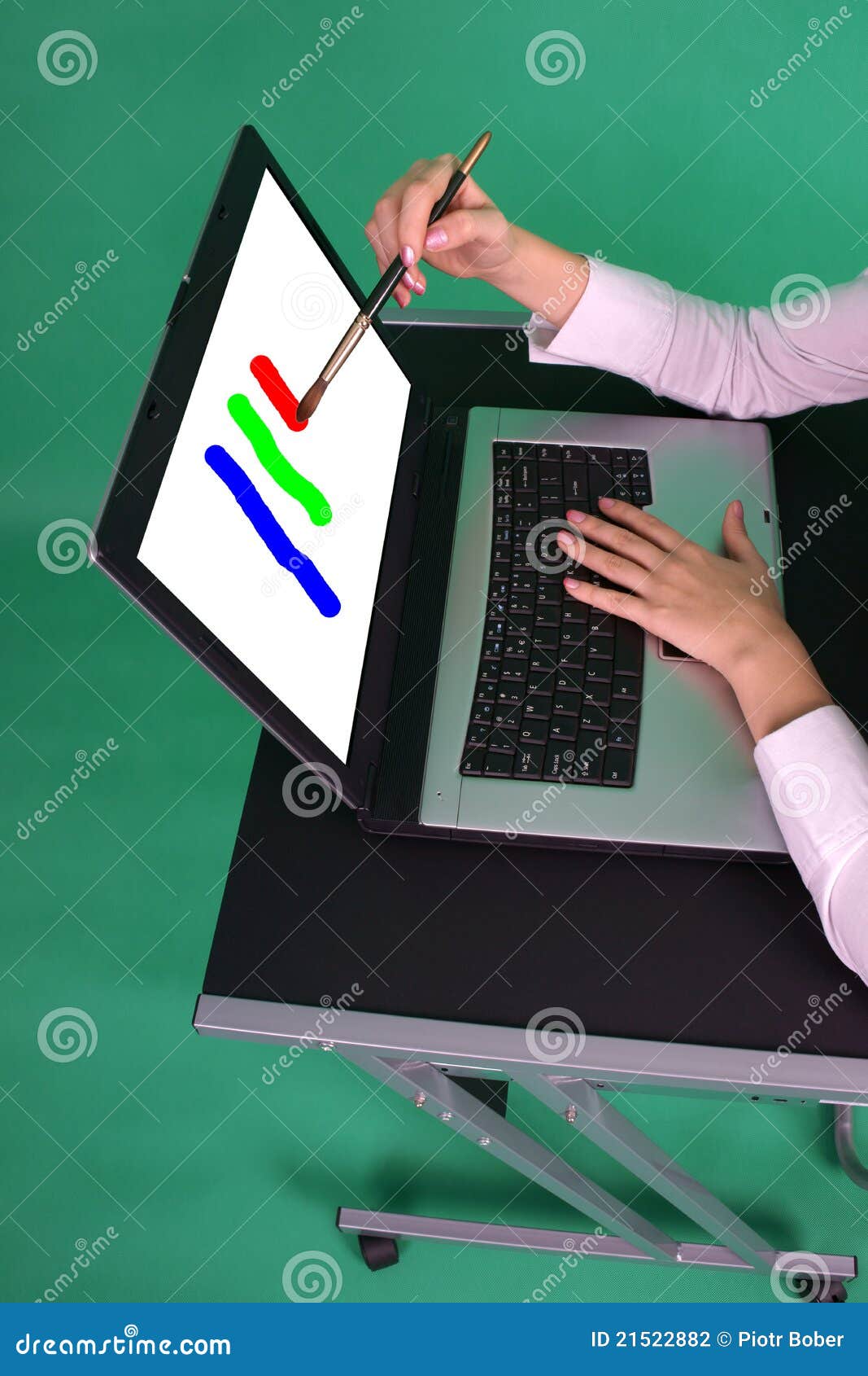 Graphic Designer Painting on Screen. Stock Photo Image of studio