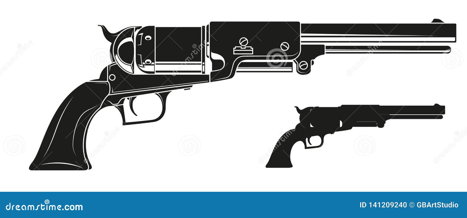 graphic detailed silhouette old revolver