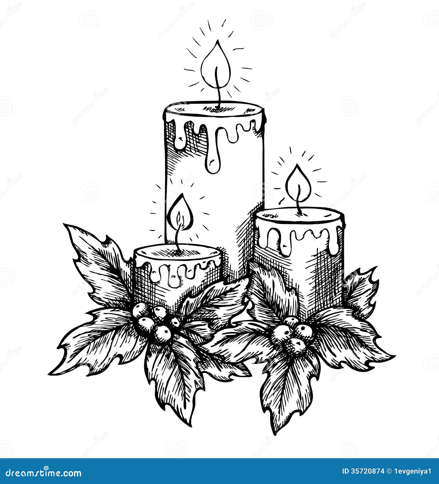 Hand drawn set of burning candles sketch style. Stock Vector by ©luisvv  319919096