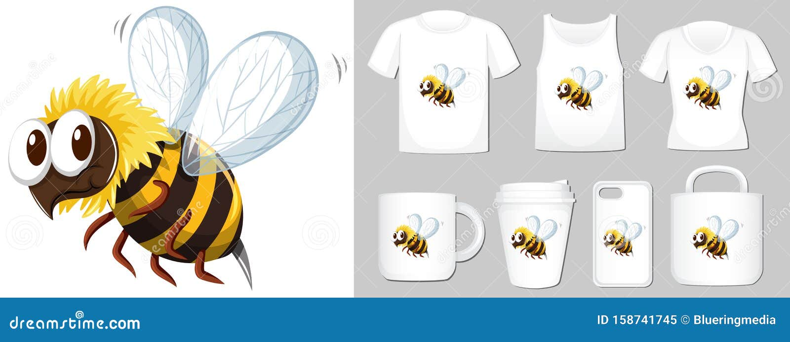 Graphic of Honey Bee on Different Types of Product Template Stock ...