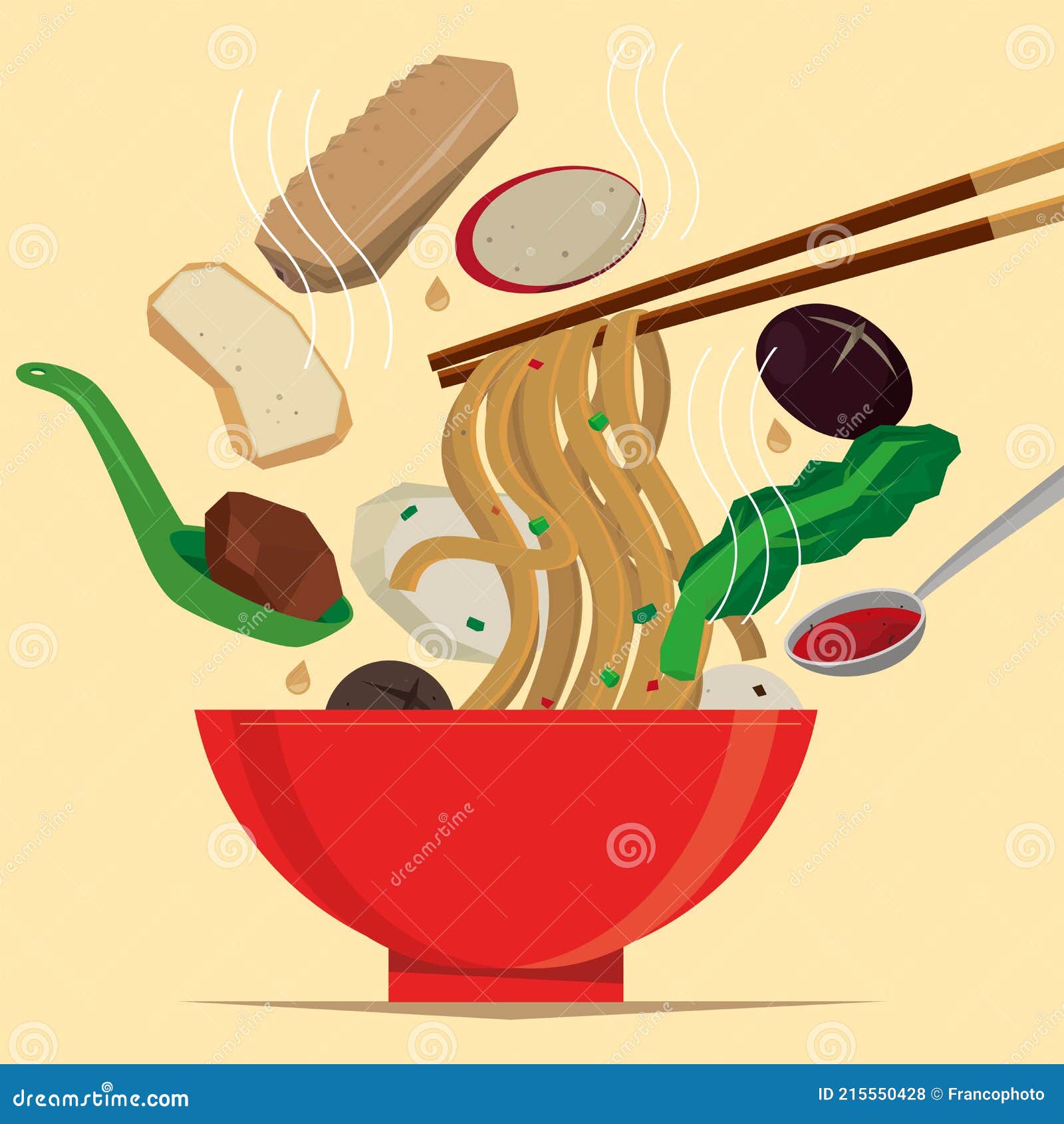Graphic Illustration of a Meal of Hong Kong-styled Cart Noodles Stock  Vector - Illustration of noodle, toppings: 215550428