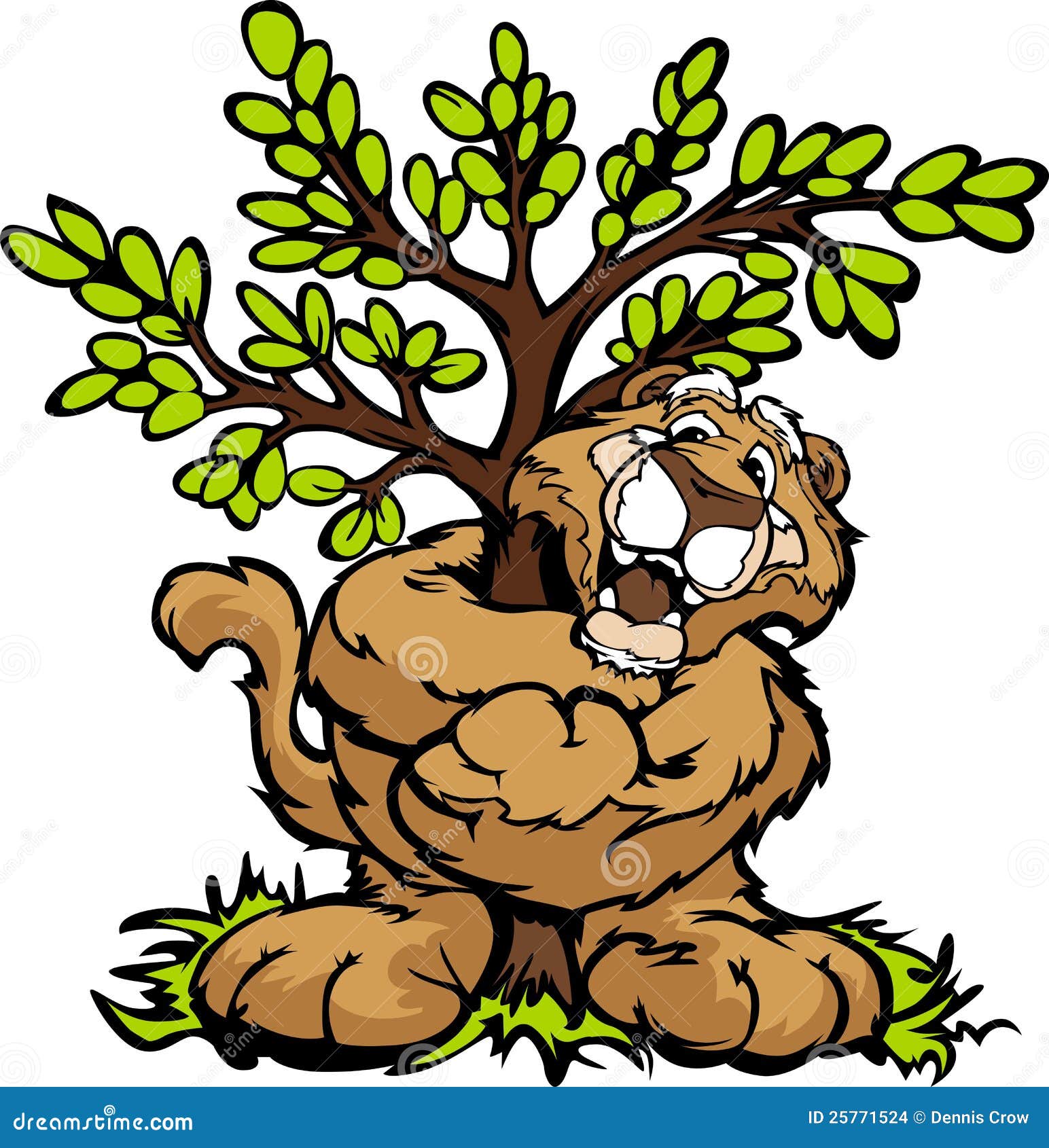 Graphic Image Of A Happy Cougar Hugging A Tree Stock ...