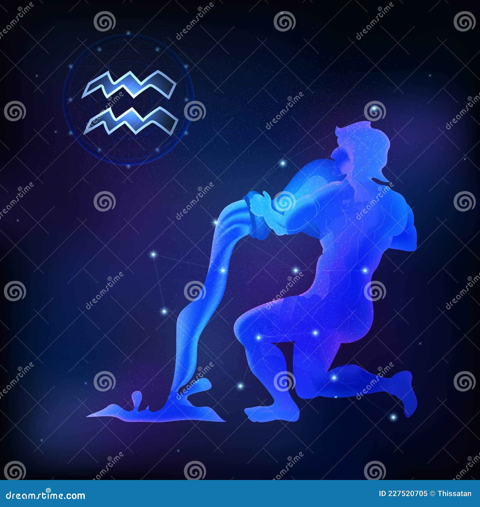 Graphic of People Pour Water. Aquarius Horoscope Sign in Twelve Zodiac ...