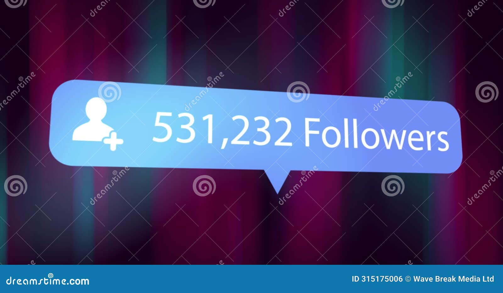 a graphic showing social media notification of gaining 531,232 followers