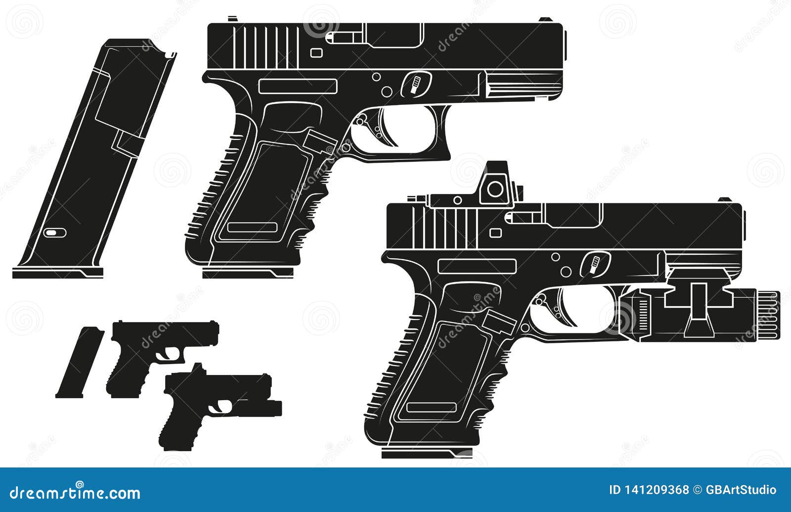 graphic silhouette handgun pistol with ammo clip