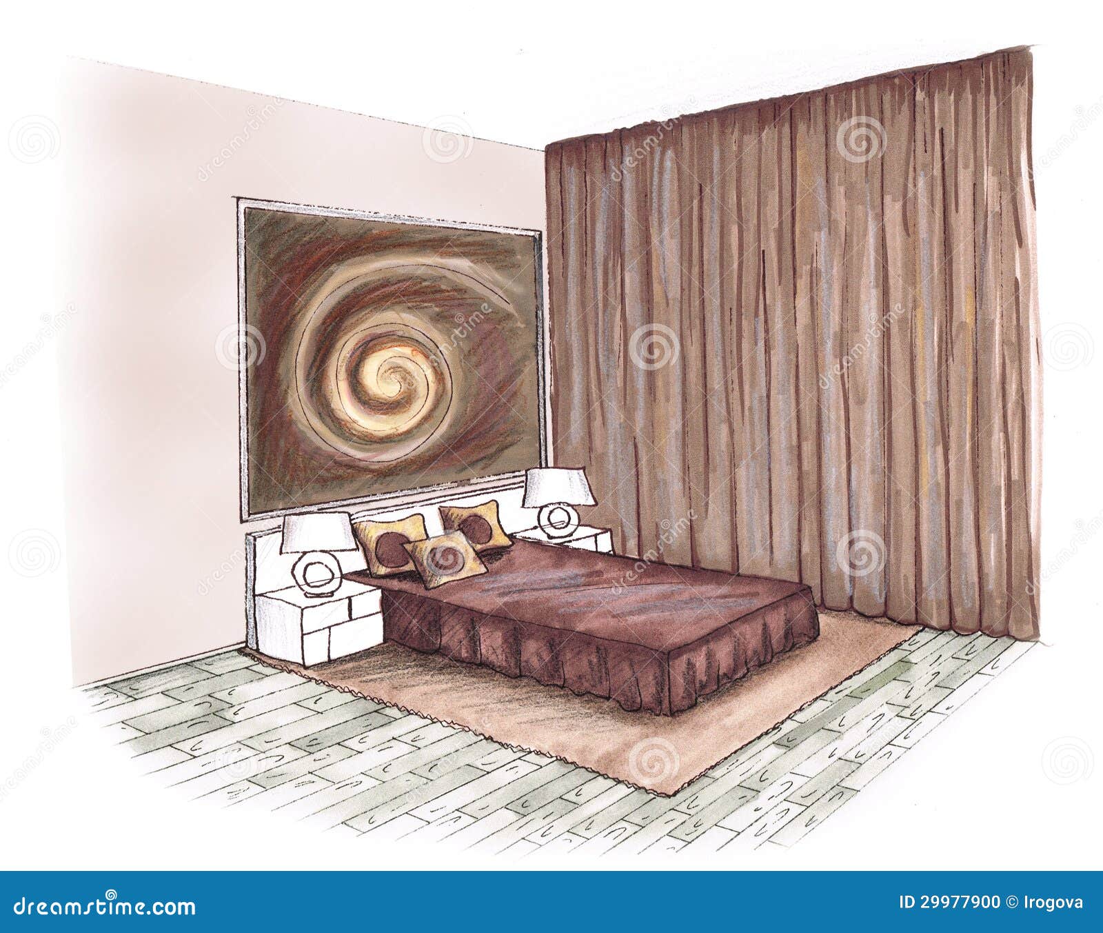 Graphic sketch an bedroom stock illustration. Illustration of floor