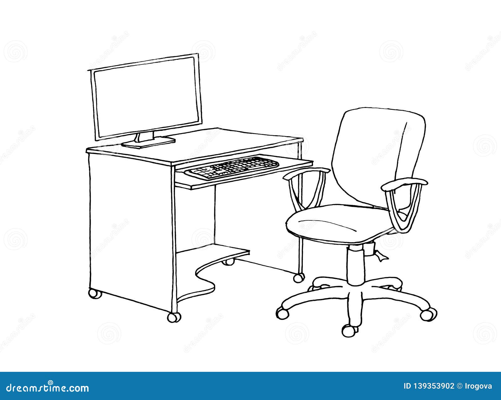 Graphic Sketch Desktop Computer Desk Stock Illustration