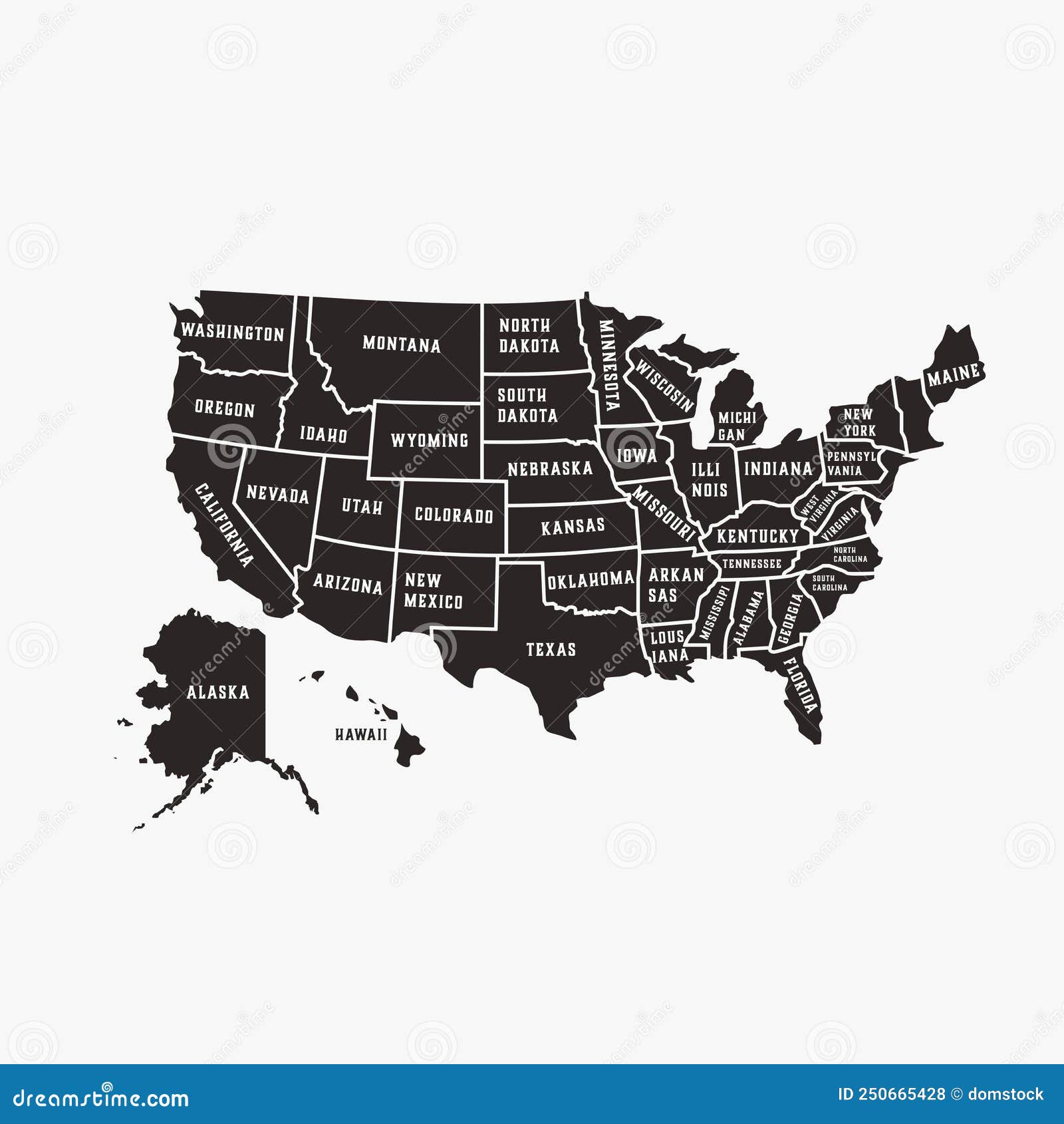 graphic  map of united states of america with the names