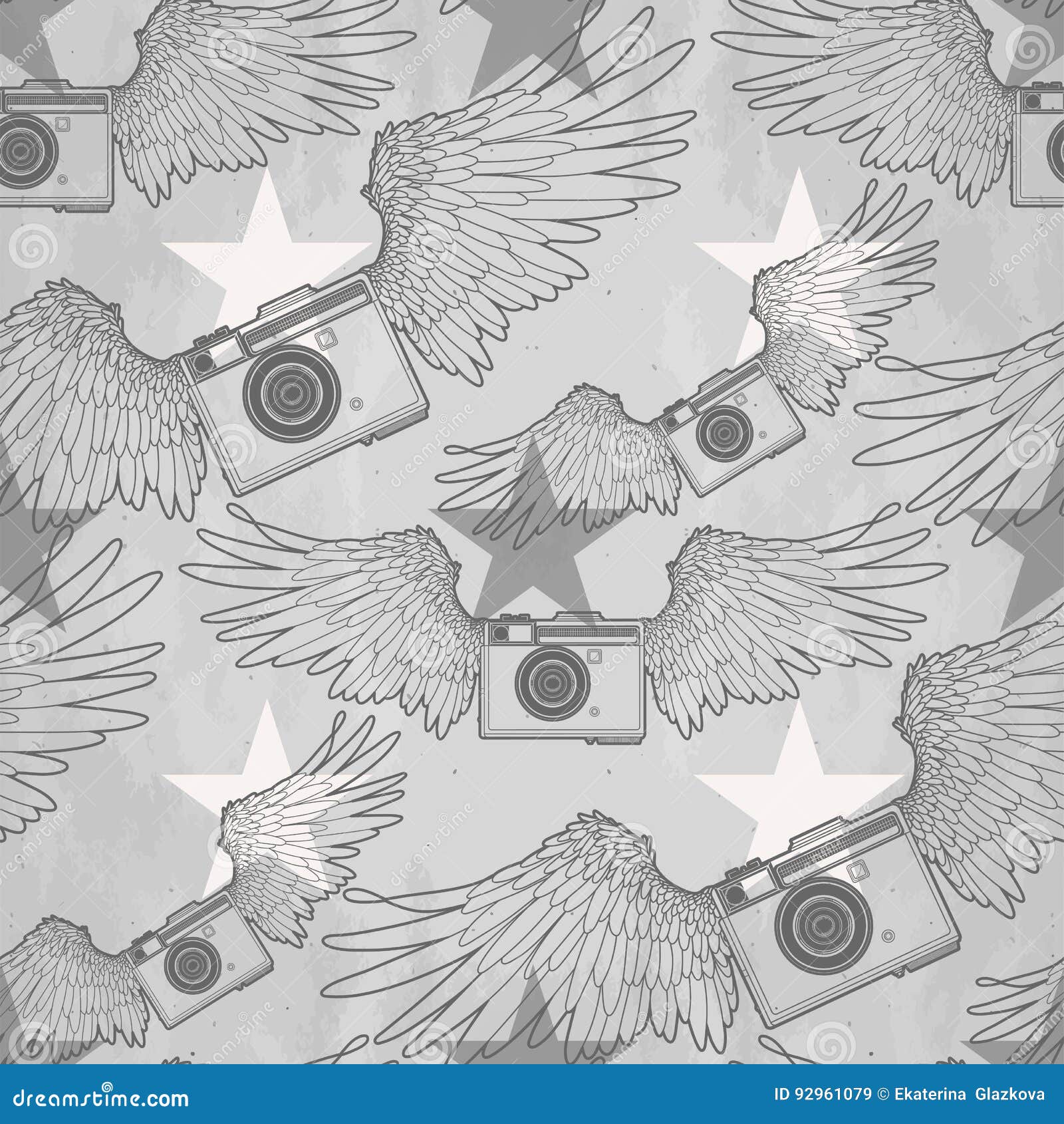 Graphic Vintage Camera With Wings Stock Vector Illustration of hand