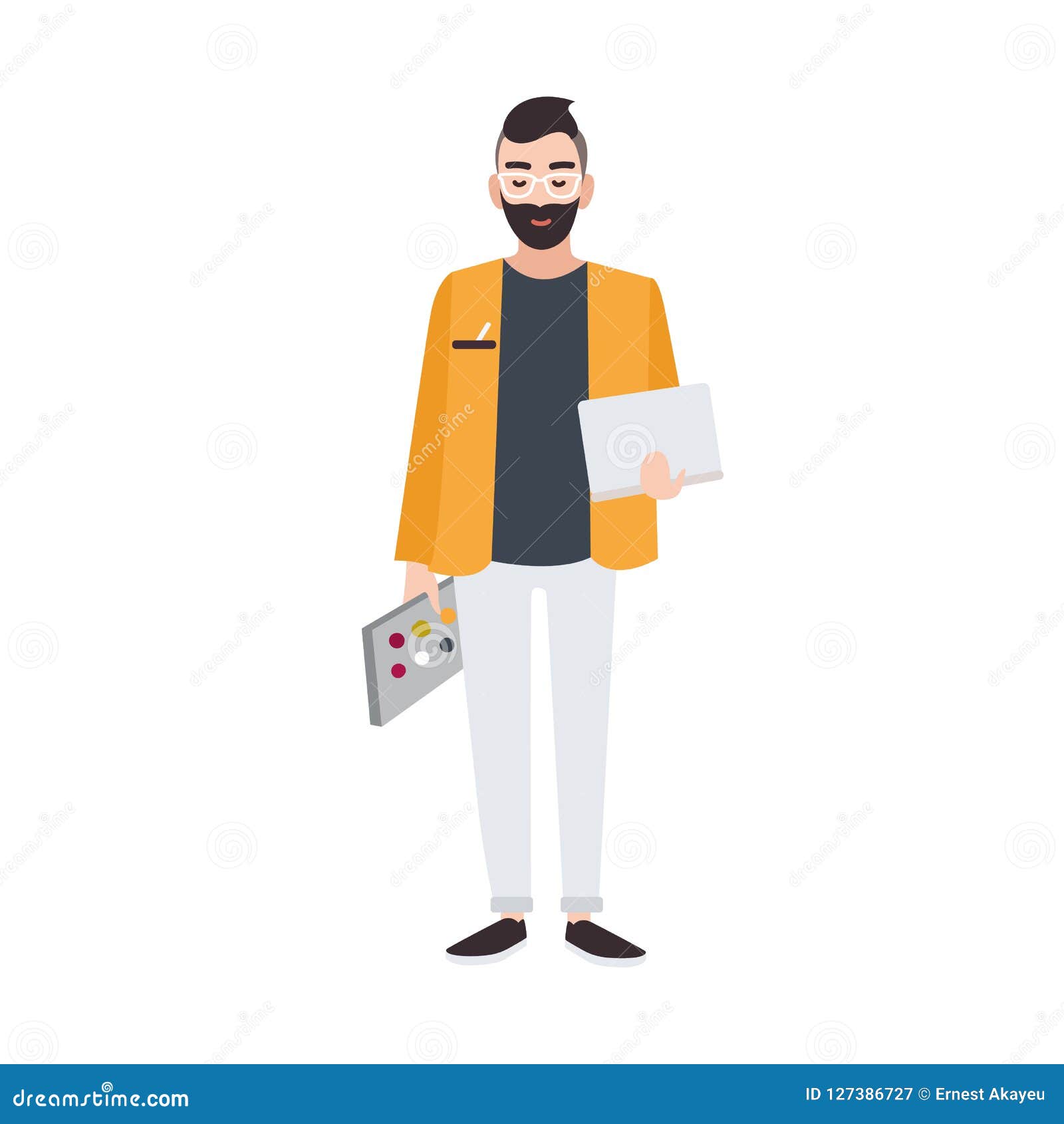 Graphic, Web or Interior Designer or Creative Worker Holding Color Palette  and Laptop. Smiling Male Cartoon Character Stock Vector - Illustration of  clothes, happy: 127386727