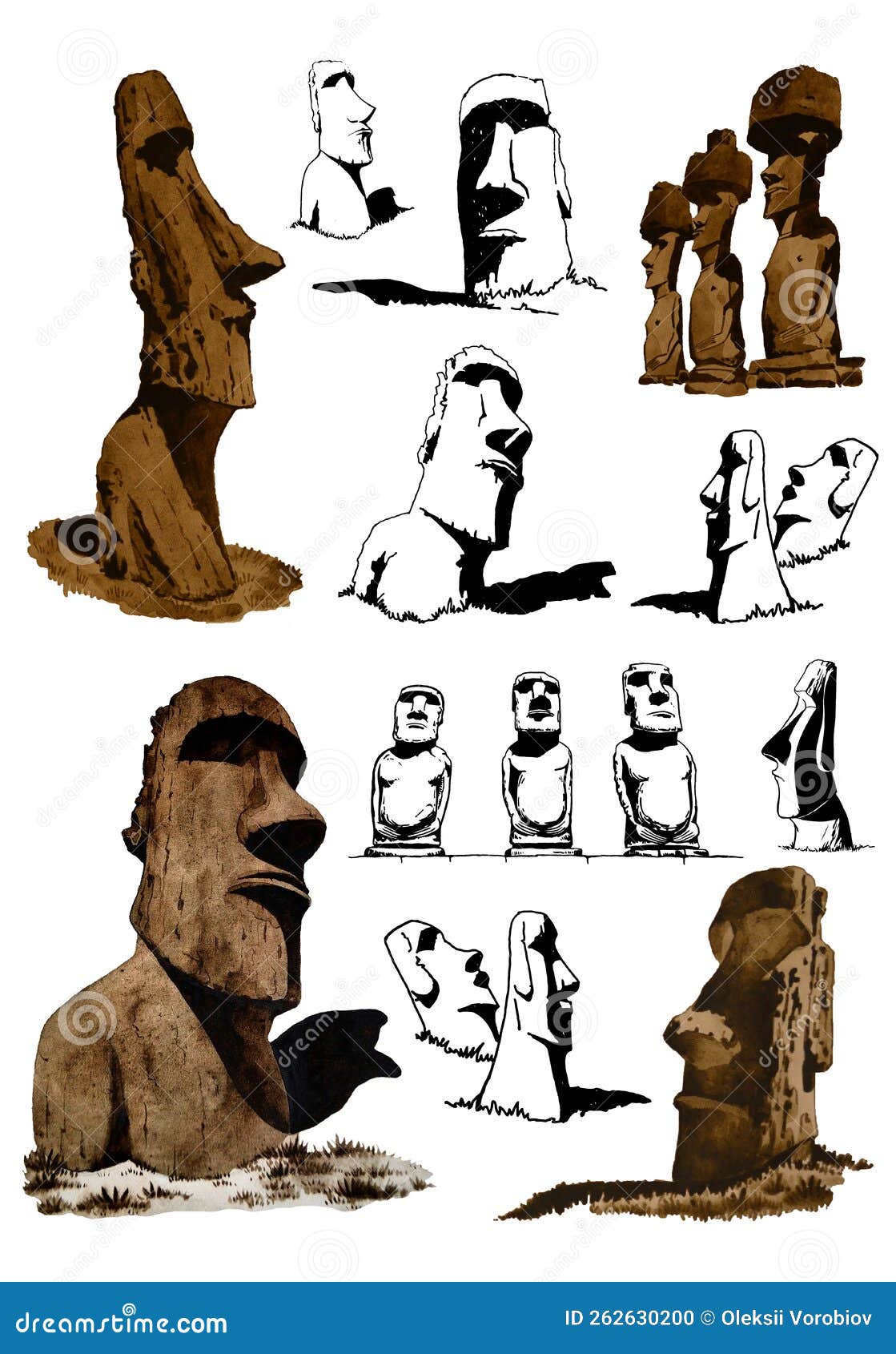 Easter Island Idol Isolated Moai Ancient Statues Vector