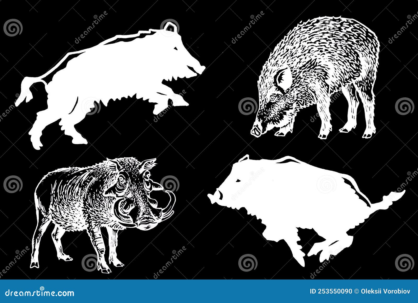 Wild Hogs Newskool Tattoo Set. Set Of Labels And Elements. Vector Set