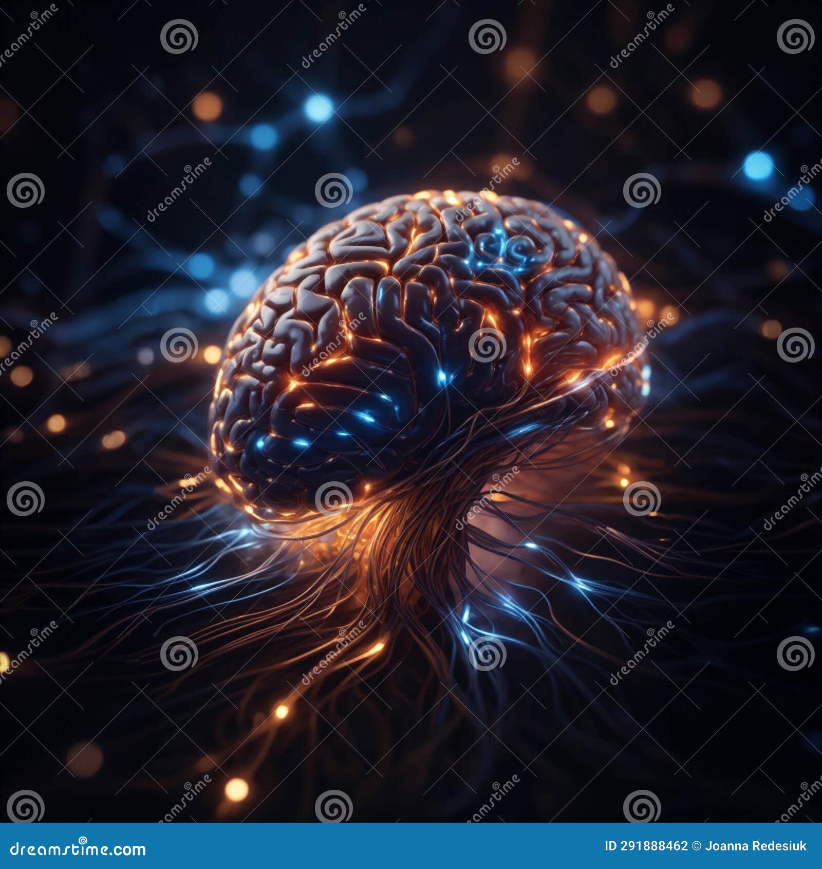 Graphics Brain with Electrical Impulses Delicious Stock Illustration