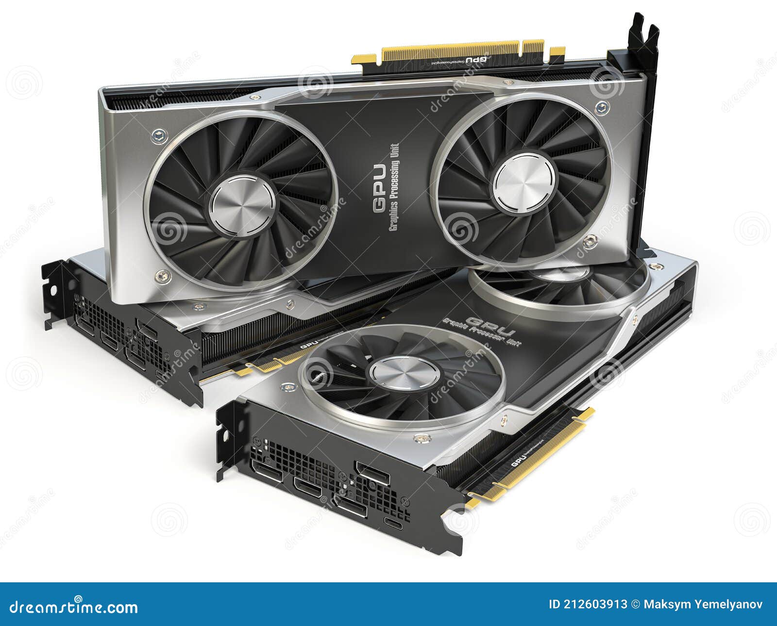 graphics cards. modern gaming  gpu graphics processing units  on white