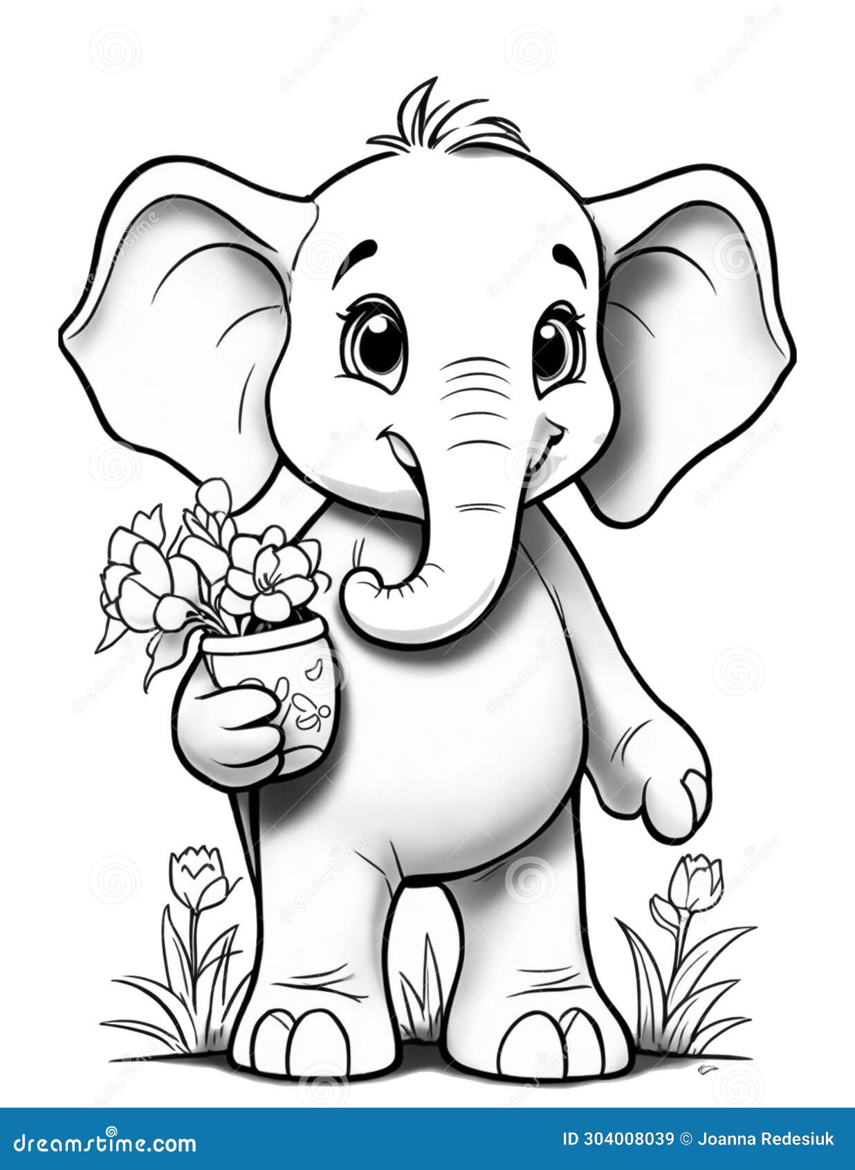 Coloring Book for Children on Easter Elephant with Flowers and Easter ...