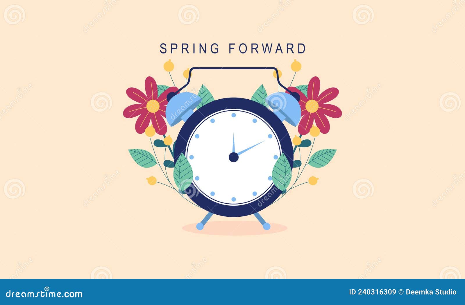 Spring Forward Fall Back Illustration with Clock Editorial Stock Image