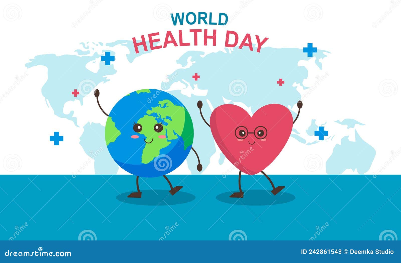 flat  world health day with stetoscop, love, globe 