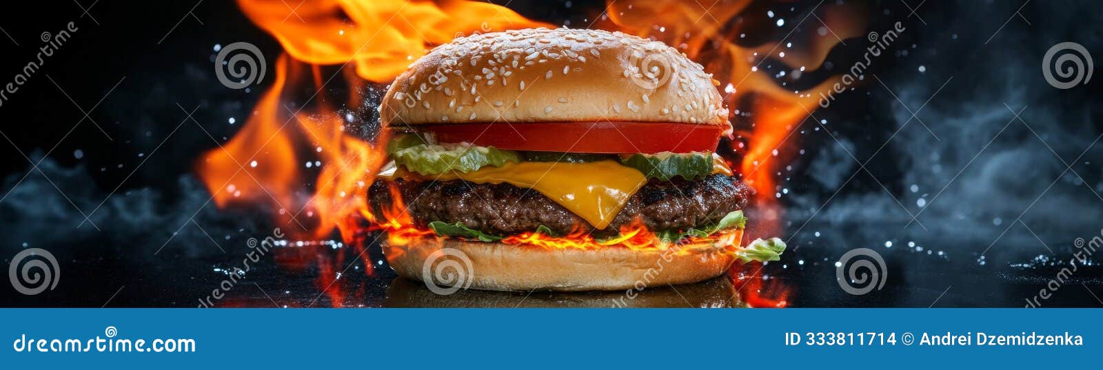 graphie with a grilled cheeseburger - panoramic format