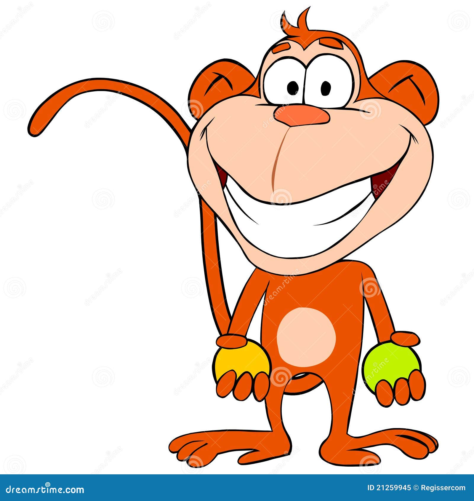 De illustratie van het beeldverhaal van grappige aap met ballen.