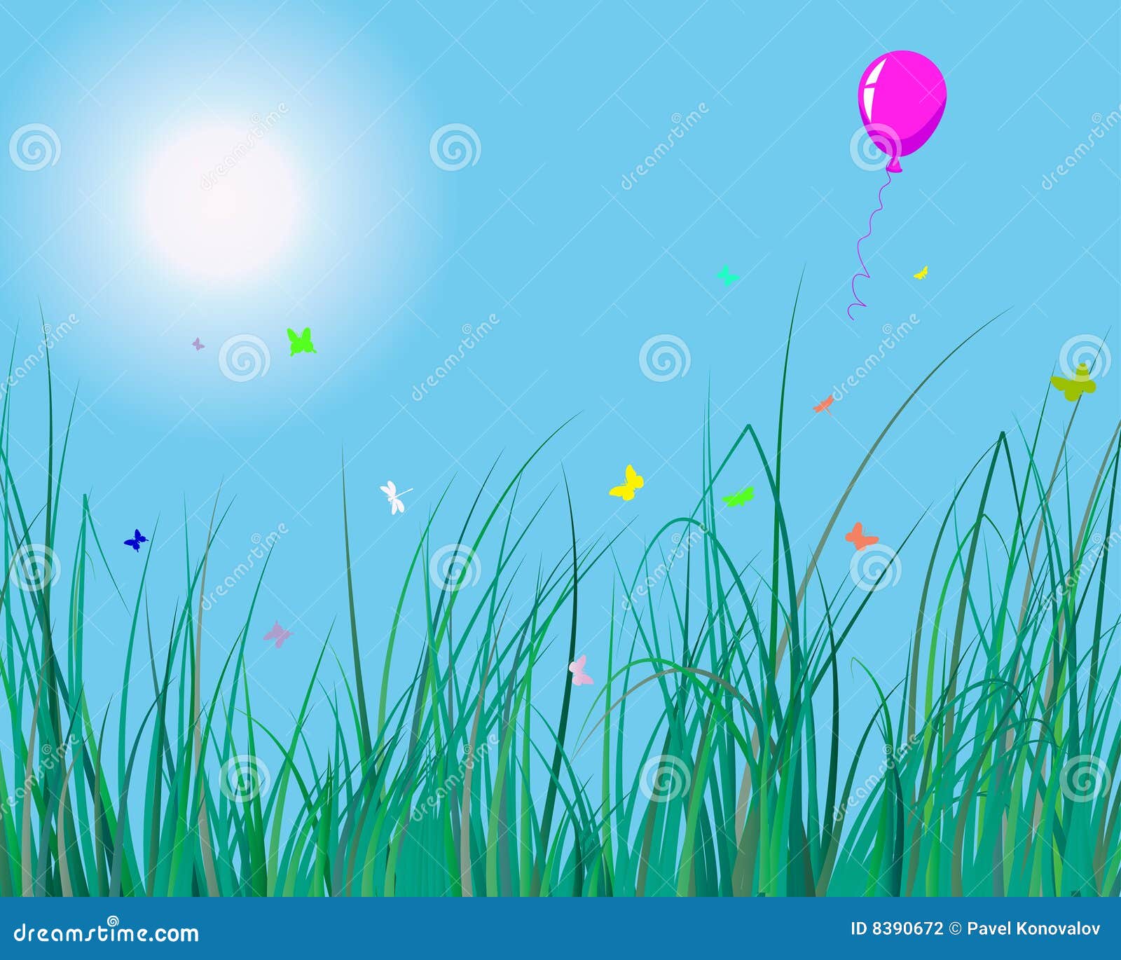 Grass and balloon stock vector. Illustration of floral 8390672
