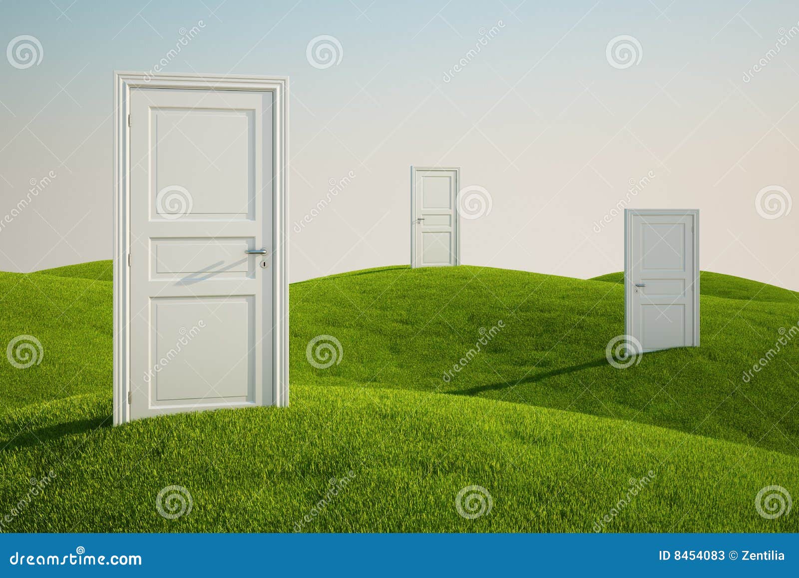 Grass Field With Doors RoyaltyFree Stock Photography CartoonDealer