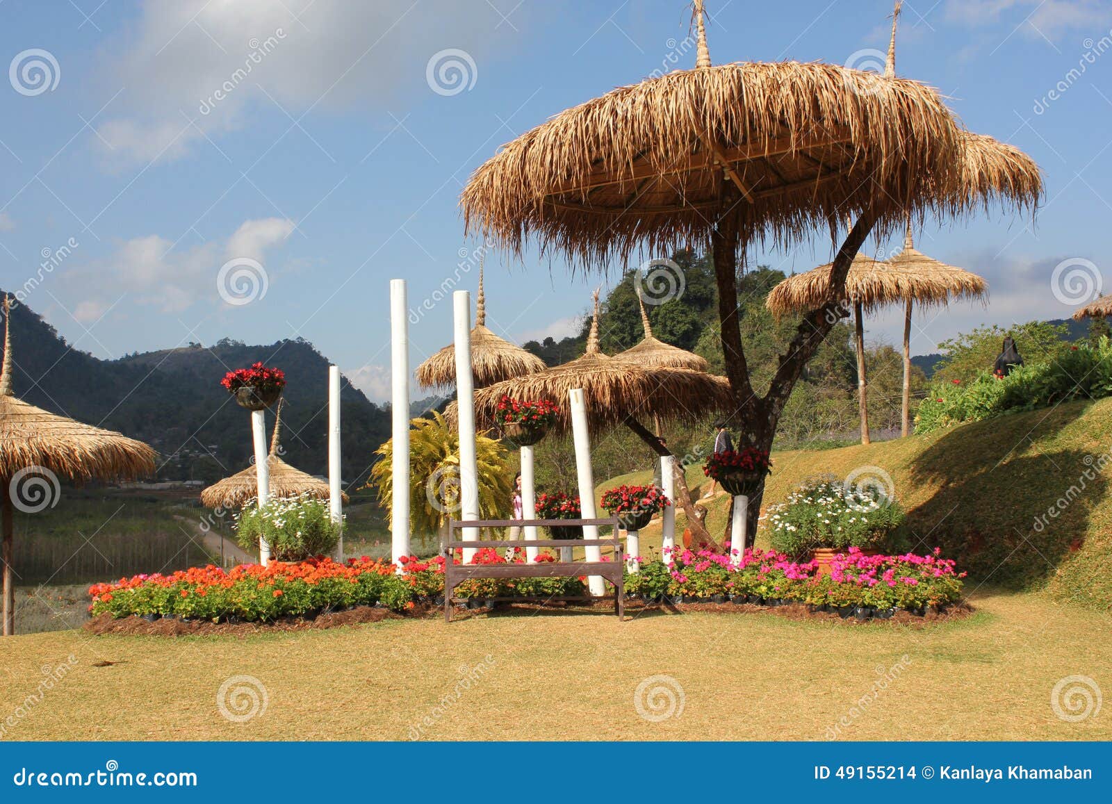 Grass hut. Hut thatched with grass garden at Doi Ang Khang. Chiang Mai, Thailand.