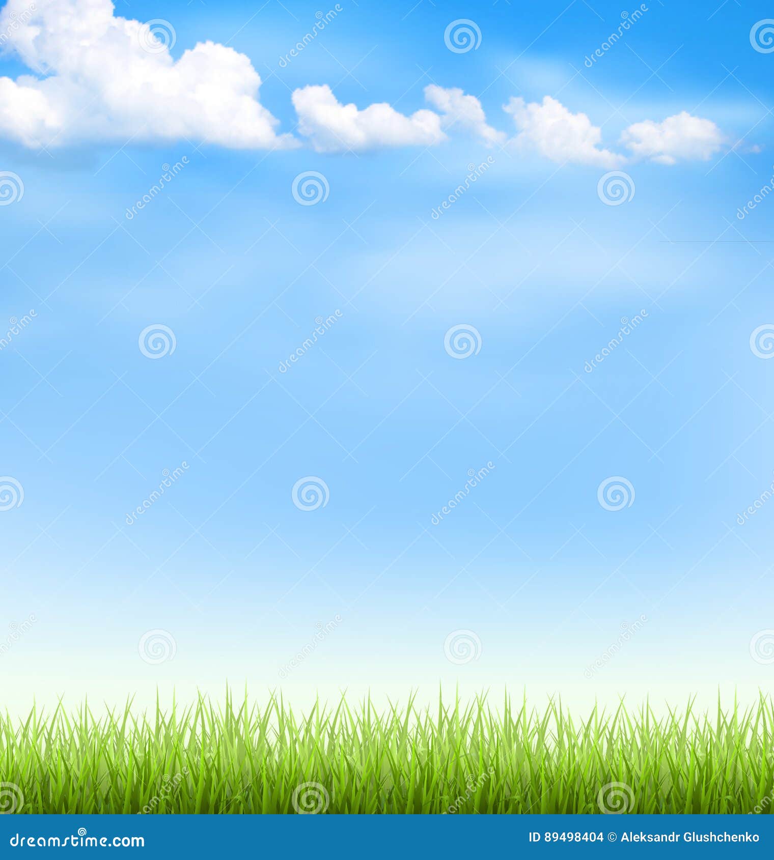 Grass Lawn with Clouds on Blue Sky Stock Vector Illustration of field