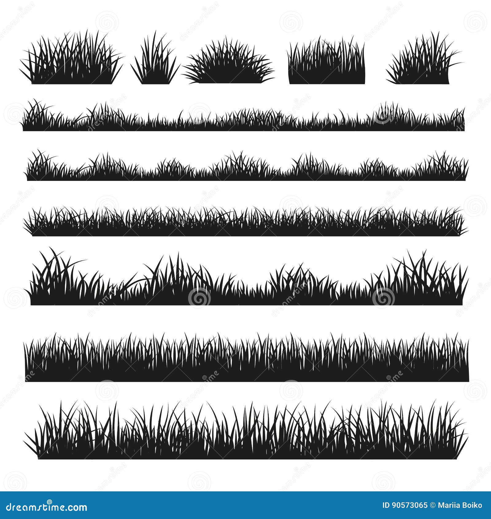 Grass Silhouette Borders Set on Background Stock Vector Illustration