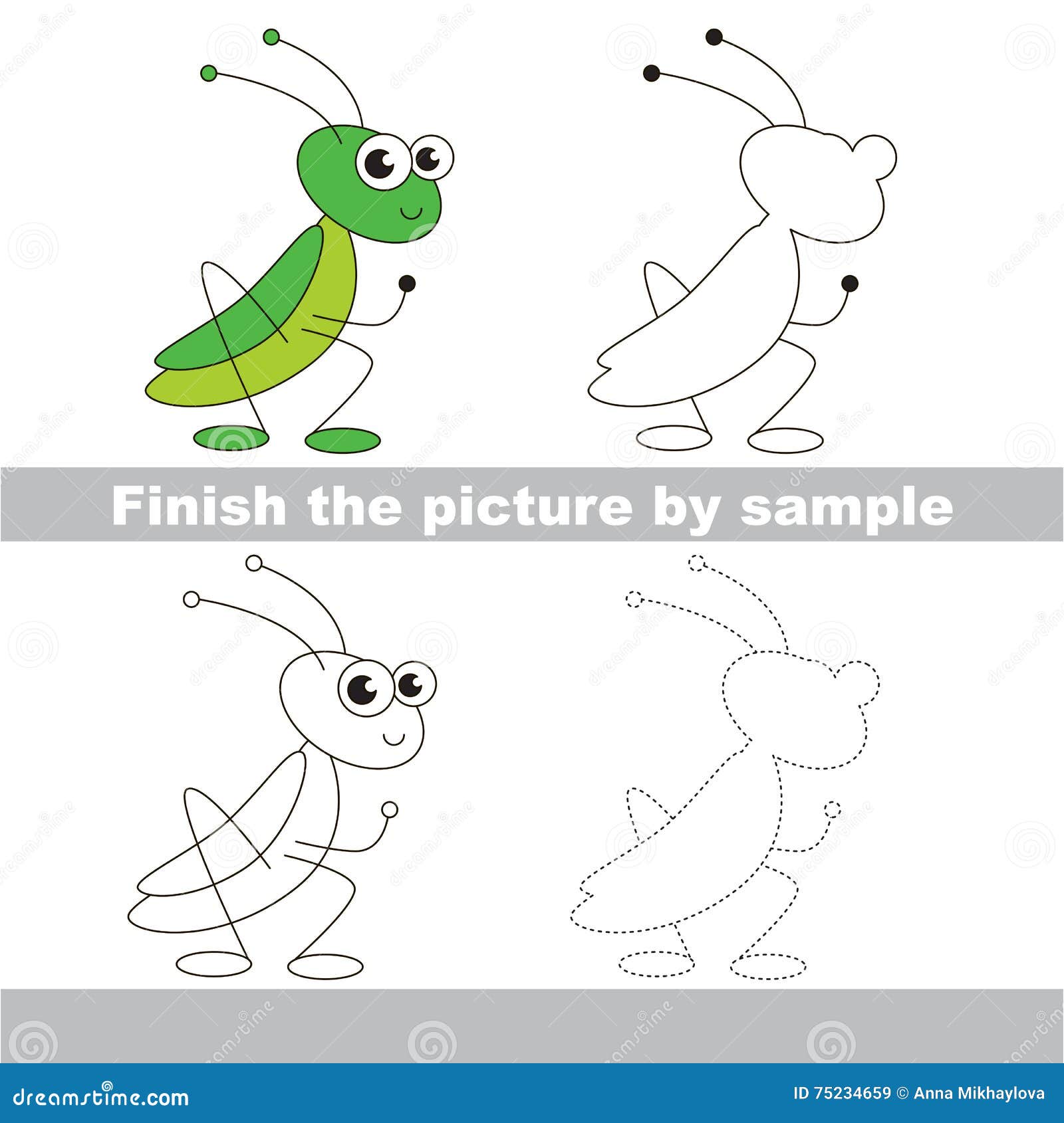 grasshopper drawing worksheet children easy educational kid game simple level difficulty finish picture draw 75234659