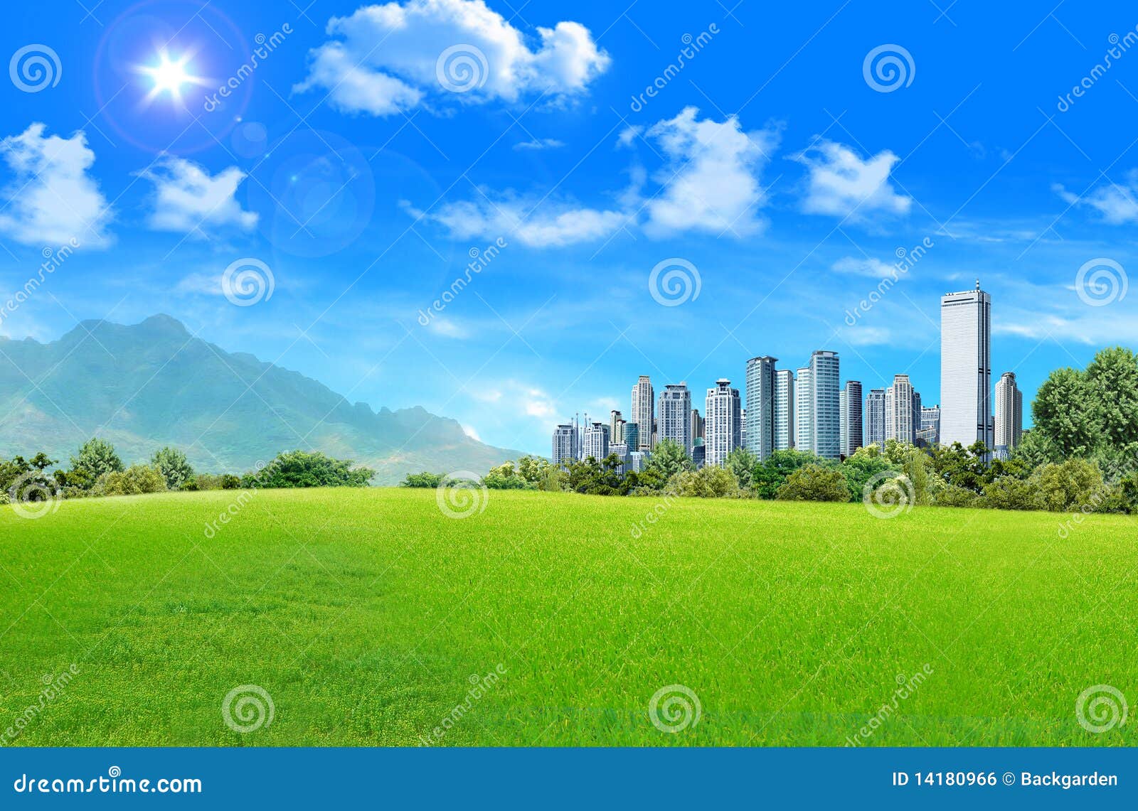 grassland with city