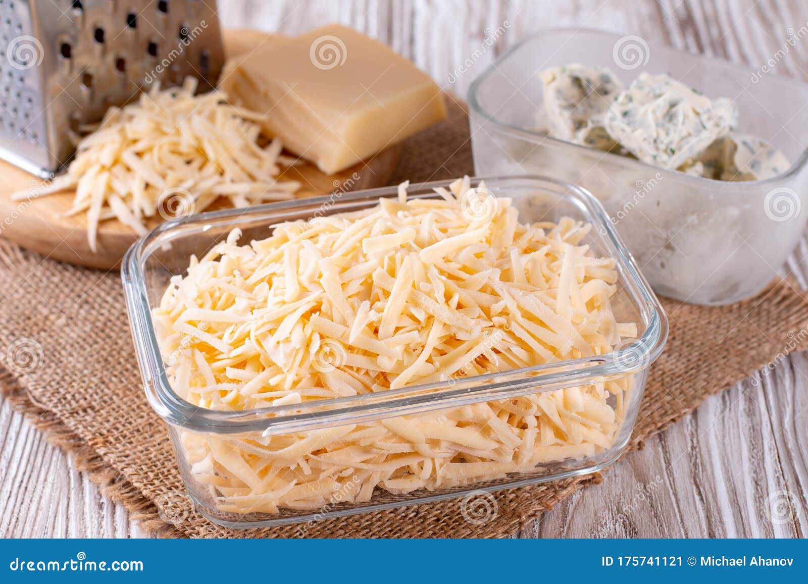 Grated Cheese in a Glass Container Stock Image - Image of food, cheese:  175741121