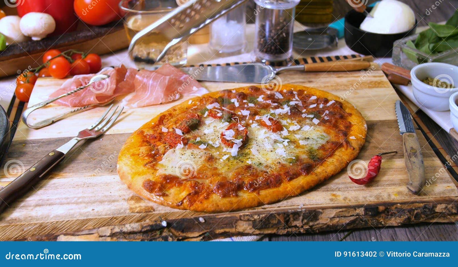 Grating Parmesan Cheese Over a Pizza Margherita Stock Photo Image of
