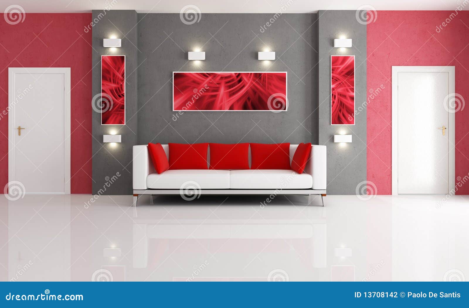 Graues Und Rotes Wohnzimmer Stock Abbildung - Illustration von